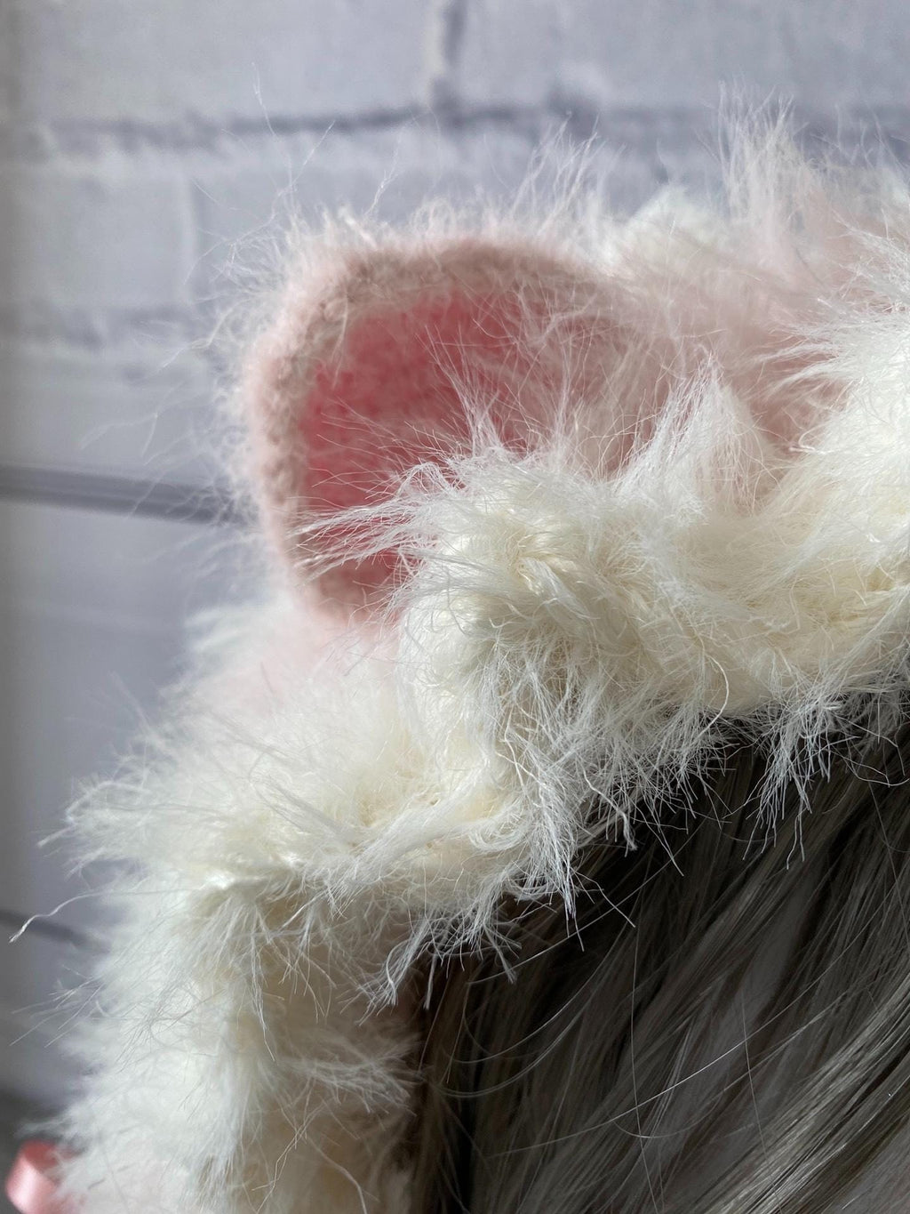 stellarPride Fluffy Pink Cat Ear Headband Handmade Knitted Cosplay
