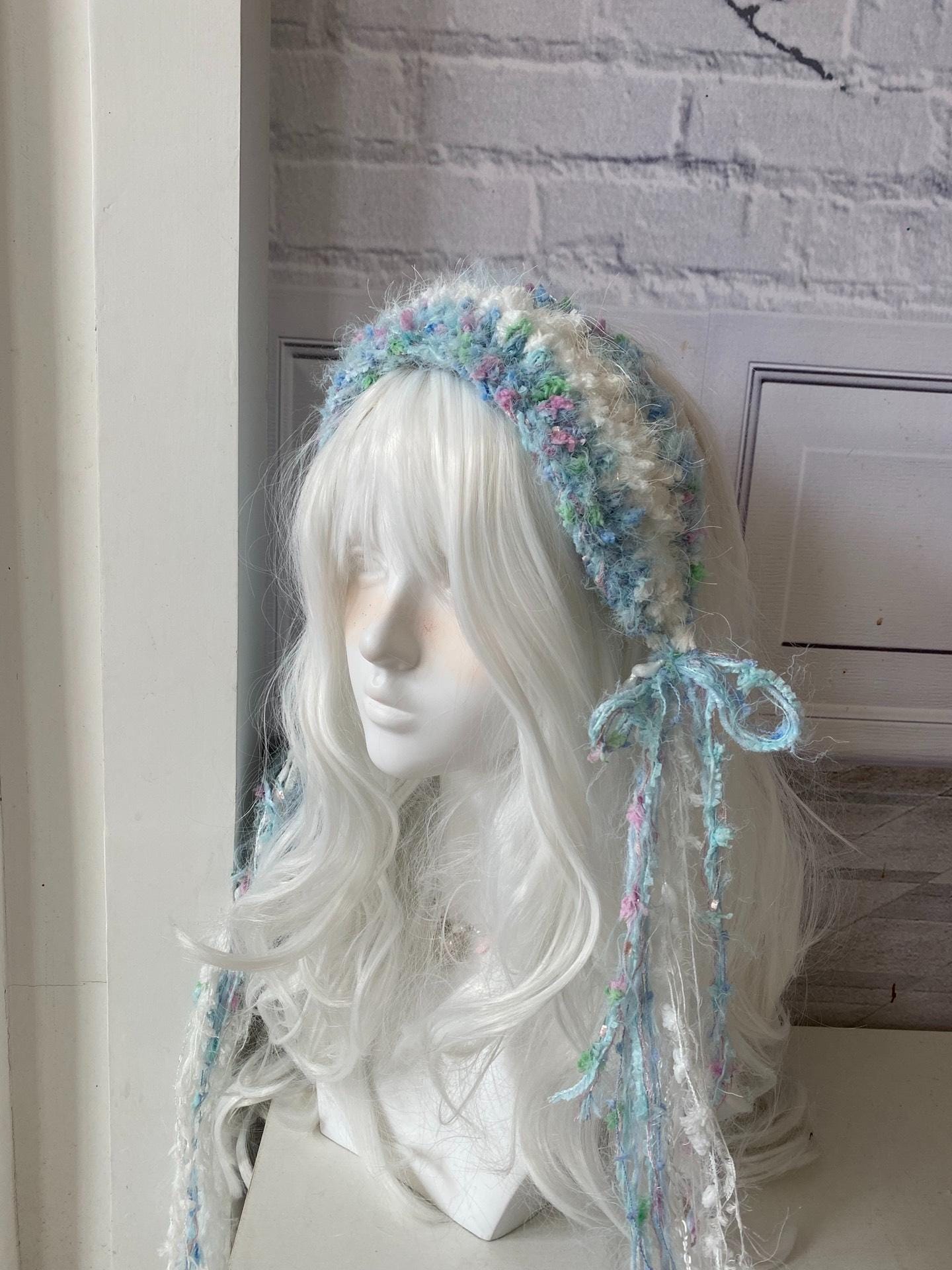 StellarPride Handmade Blue Pastel Yarn Headband Lolita Cottagecore
