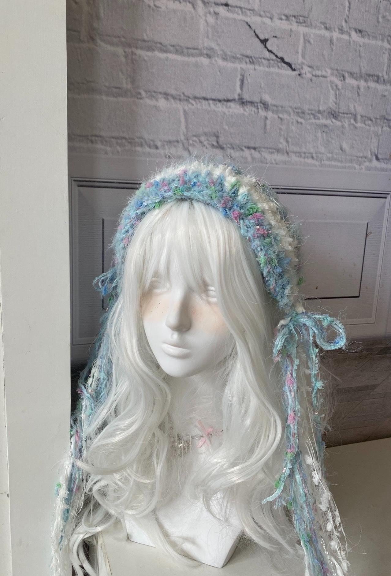 StellarPride Handmade Blue Pastel Yarn Headband Lolita Cottagecore