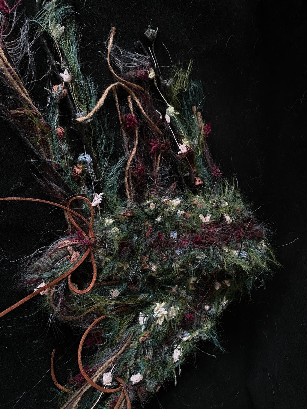 Handmade Forest Headband: Fluffy Floral Yarn, Boho Fairycore Accessory