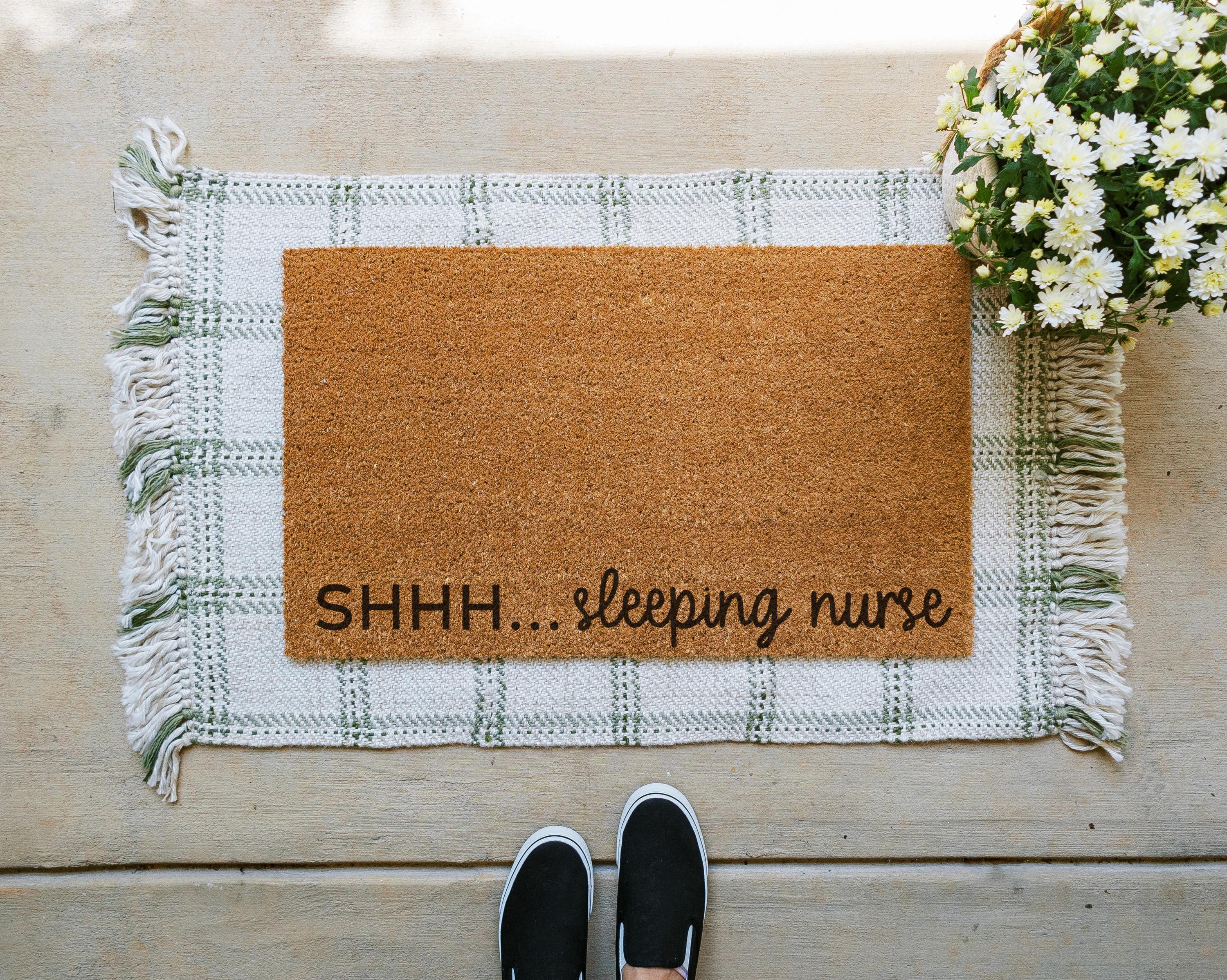 HamlinRowShop Sleeping Cop Coir Doormat Funny Front Porch Decor