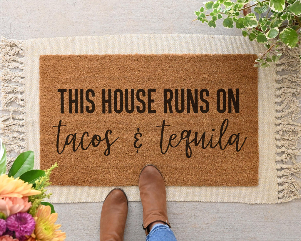 HamlinRowShop This House Runs on Coffee & Sarcasm Coir Doormat
