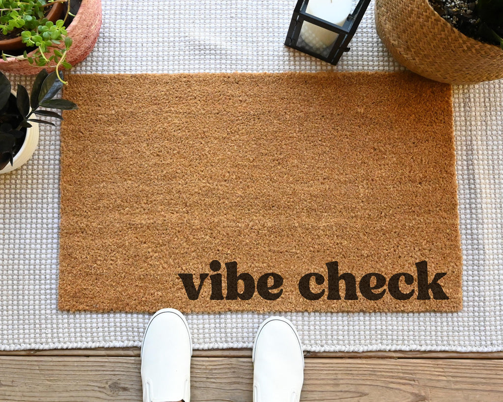 HamlinRowShop Vibe Check Coir Doormat Funny Welcome Mat