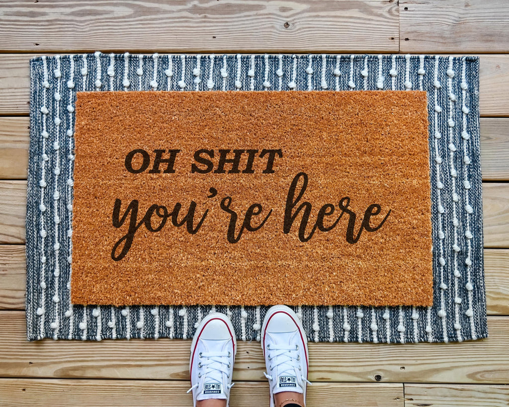 HamlinRowShop Oh Shit You're Here Coir Doormat Slip-Resistant 16x24in