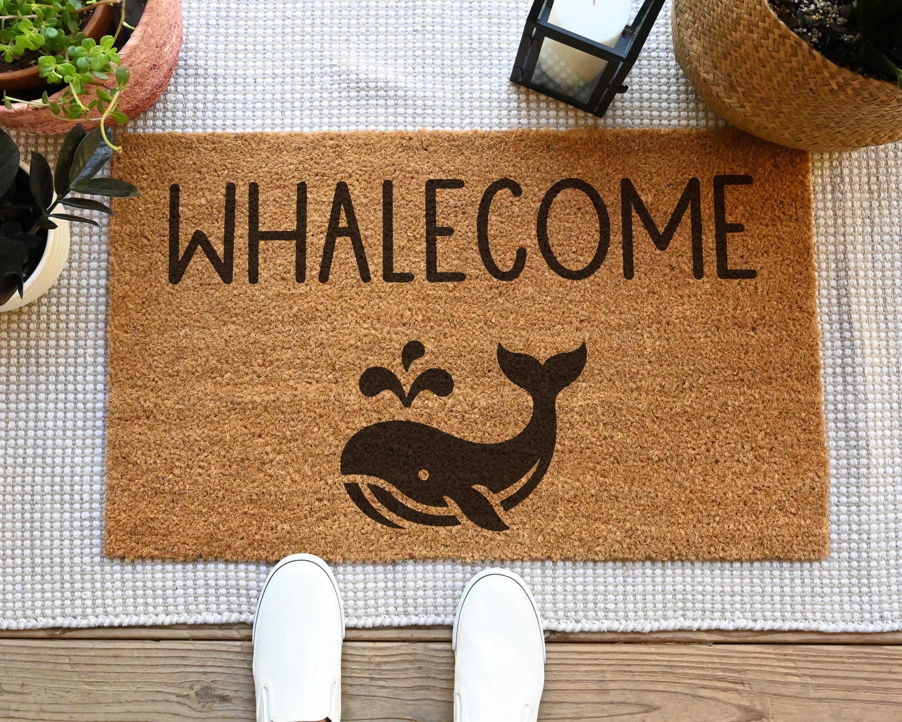 Whalecome Coir Doormat With Whale Graphic, Front Porch Welcome Mat