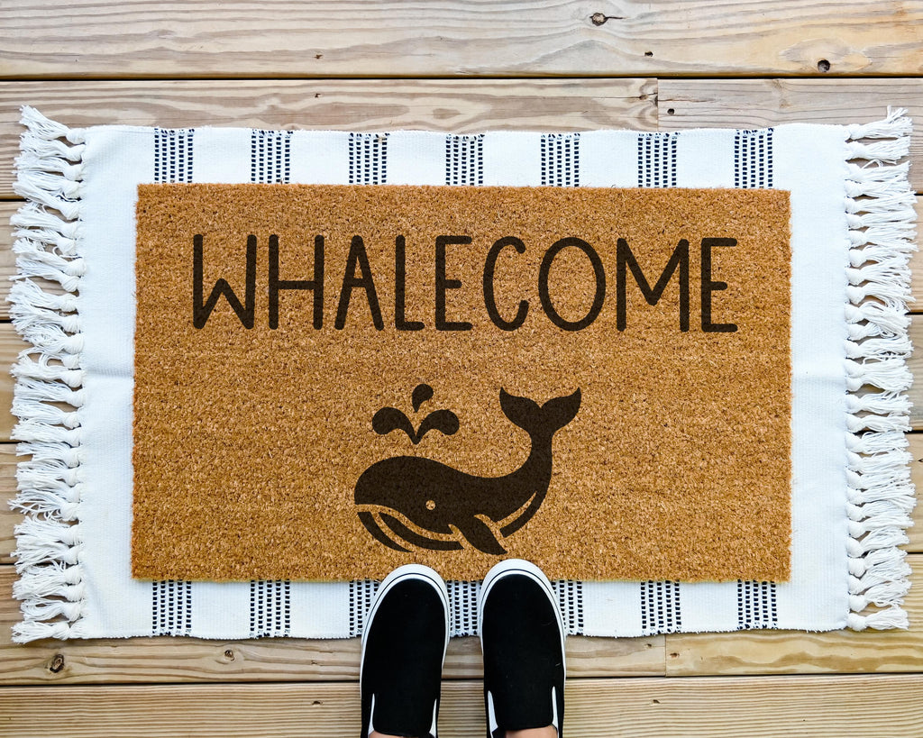 Whalecome Coir Doormat With Whale Graphic, Front Porch Welcome Mat