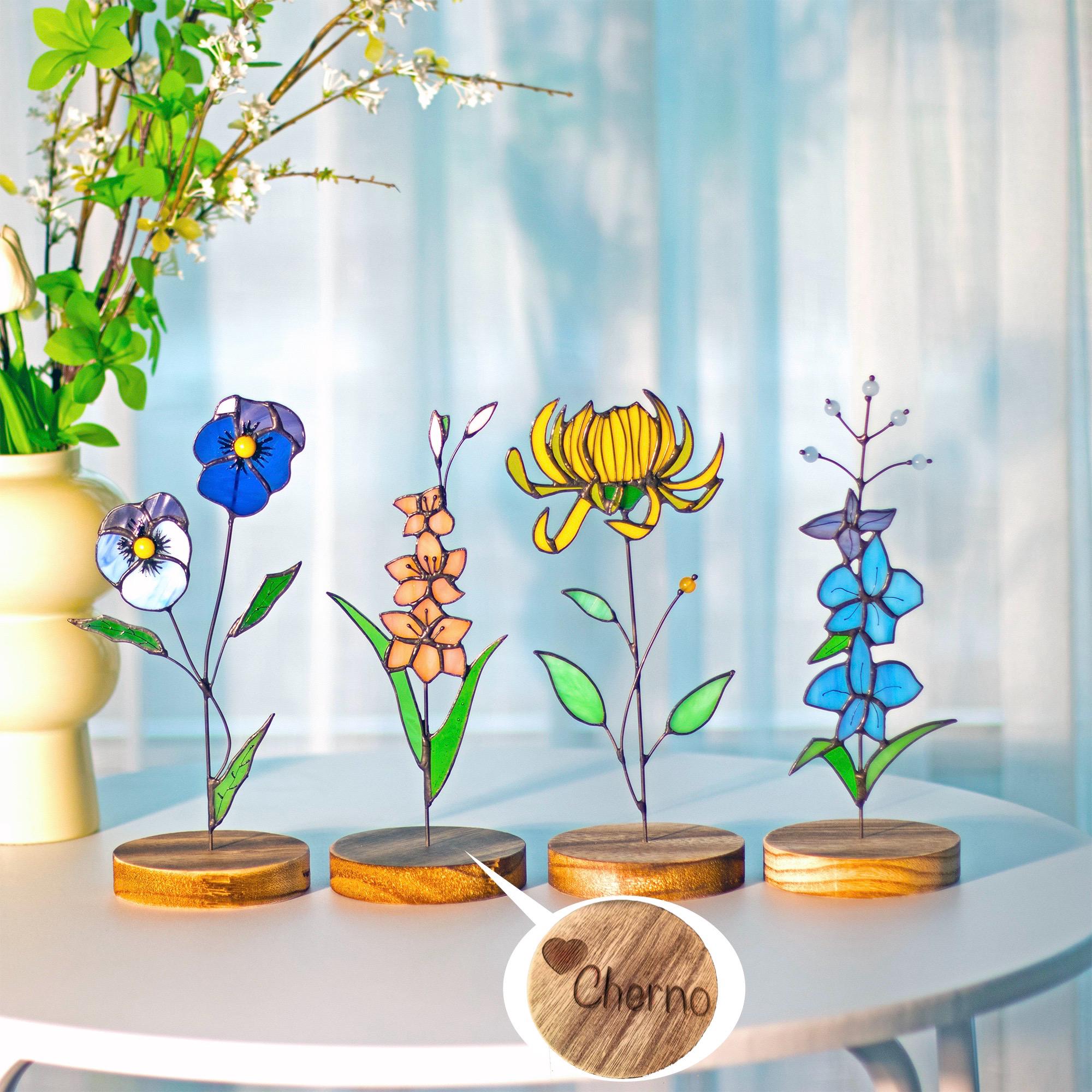 RainLine Personalized Birth Month Flower Stained Glass Suncatcher