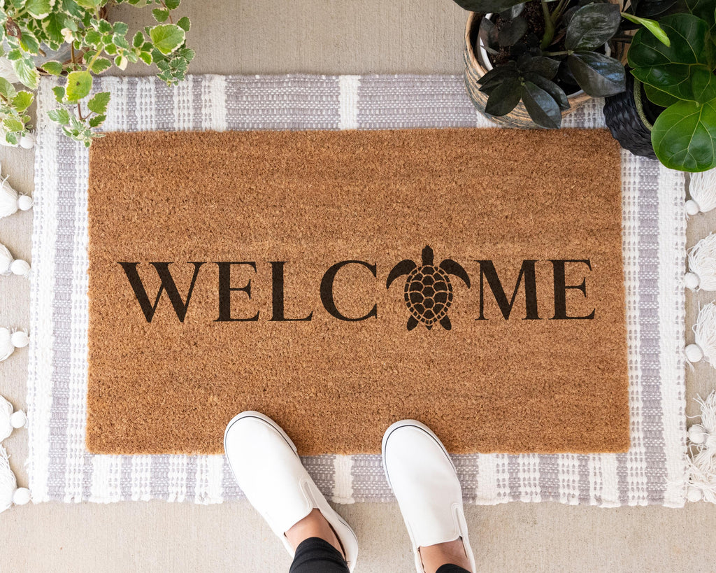 Turtle Welcome Coir Doormat: Beach House Decor
