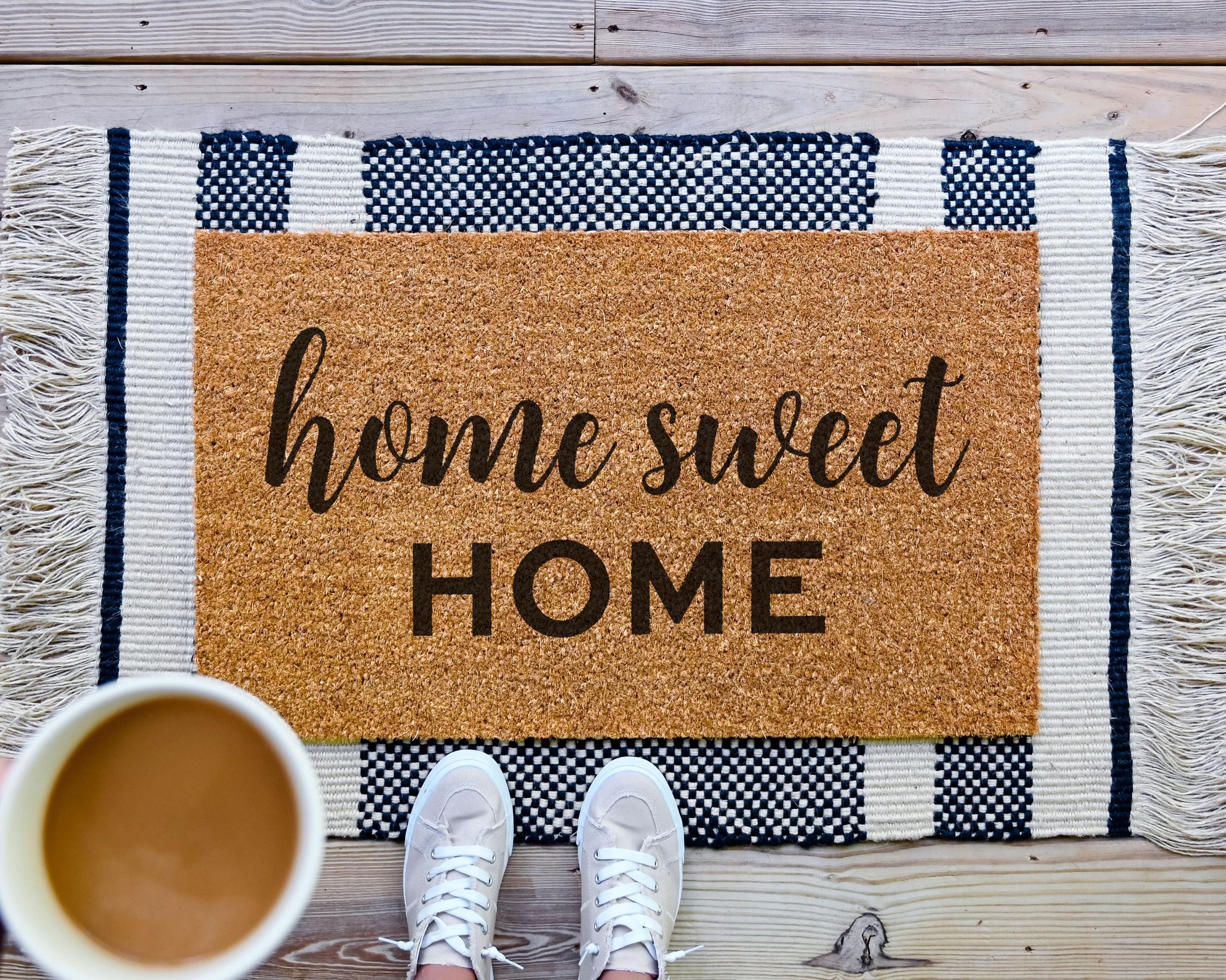 HamlinRowShop Home Sweet Home Coir Doormat Rustic Farmhouse Welcome Mat