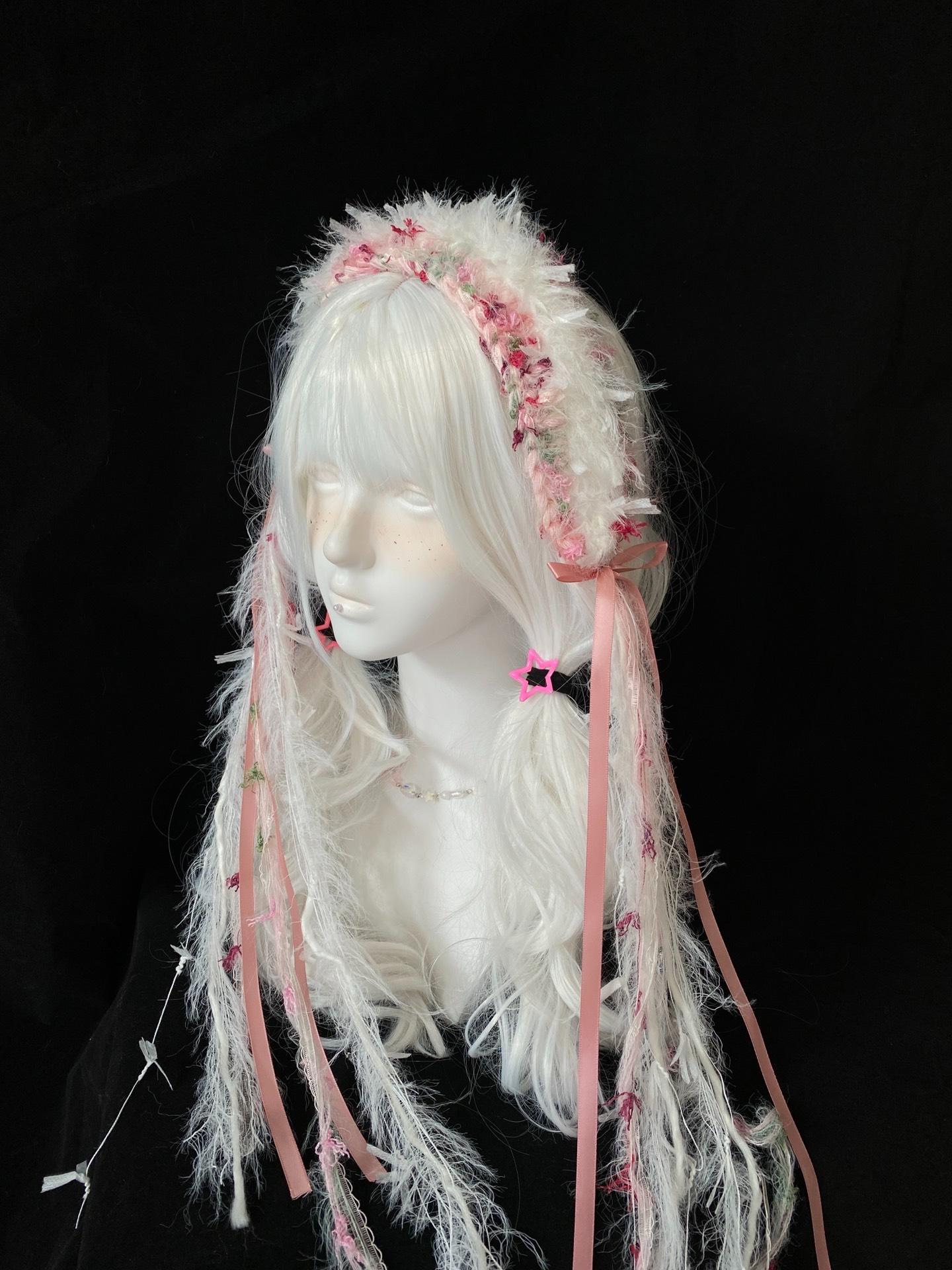 Handmade Lolita Feather Floral Headband 22in Kawaii Hair Accessory