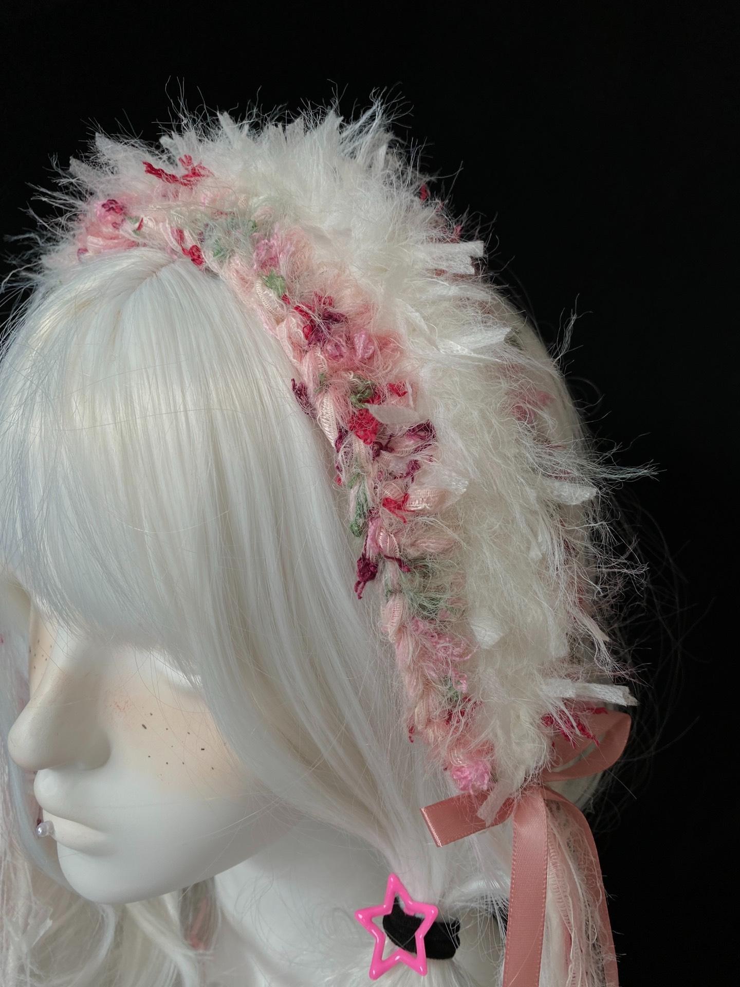Handmade Lolita Feather Floral Headband 22in Kawaii Hair Accessory