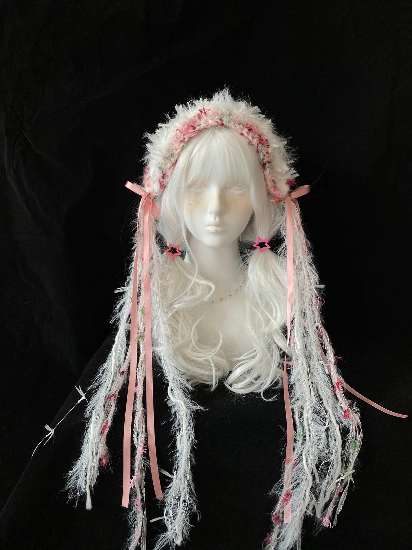 Handmade Lolita Feather Floral Headband 22in Kawaii Hair Accessory
