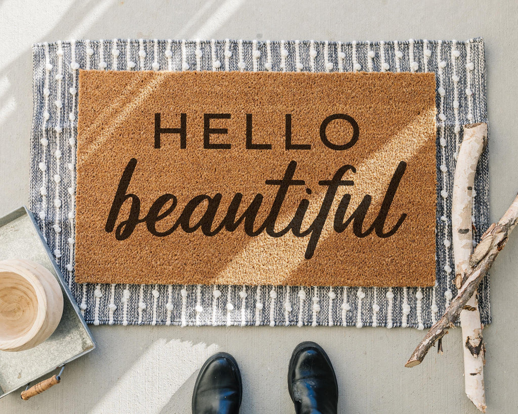 Hello Beautiful Coir Doormat, Cute Welcome Mat for Front Porch