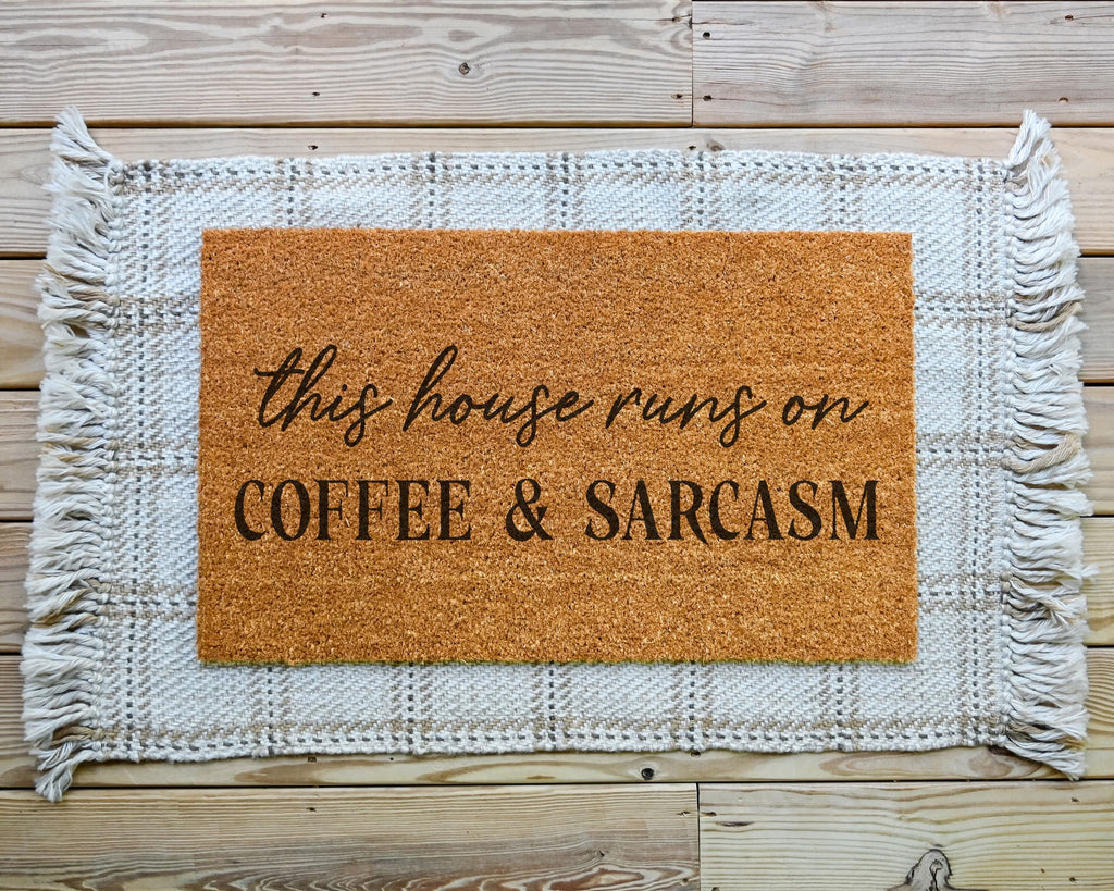 HamlinRowShop Coffee & Sarcasm Coir Doormat Funny Welcome Mat