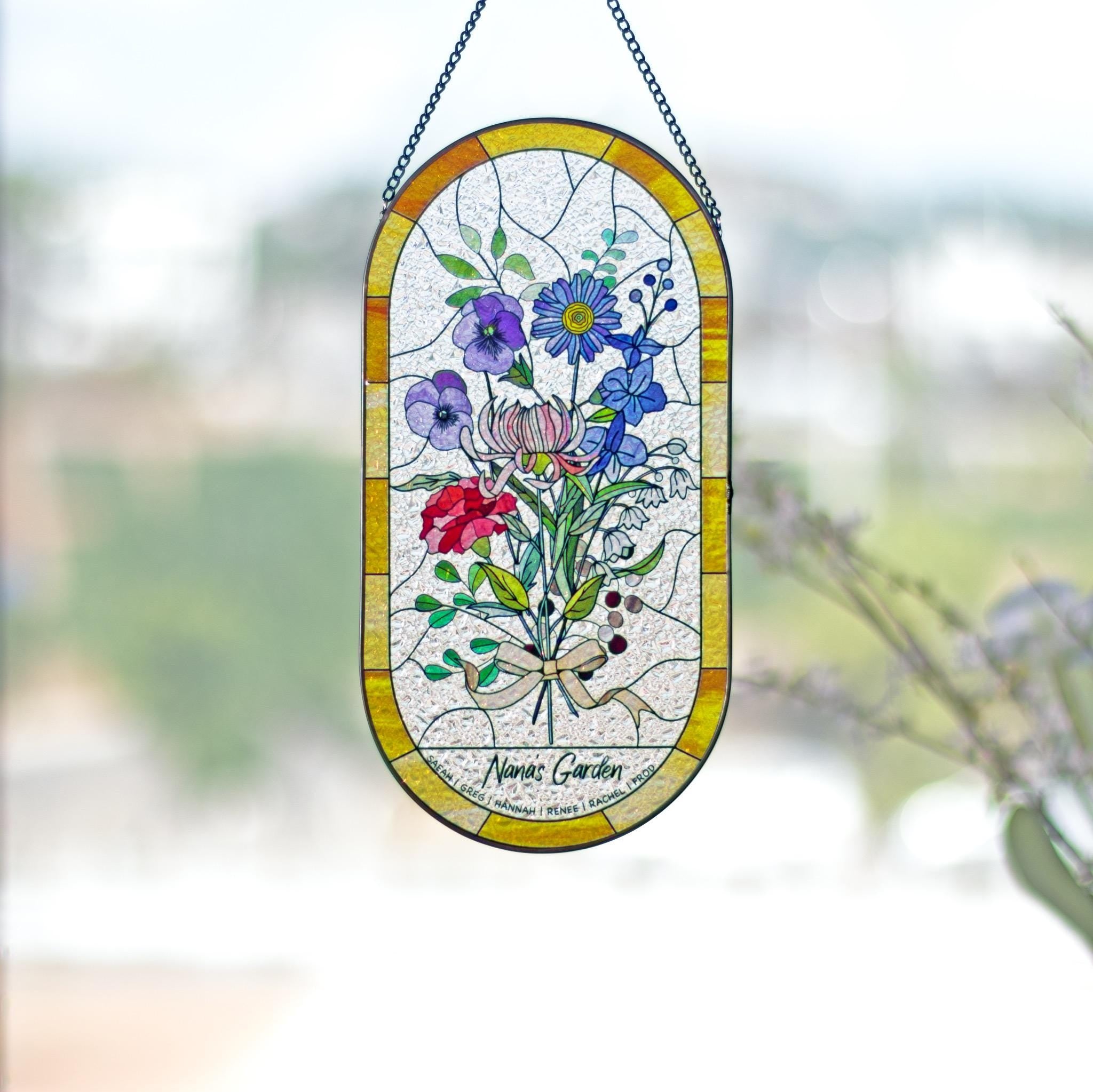 RainLine Family Birth Flower Bouquet Personalized Stained Glass Suncatcher
