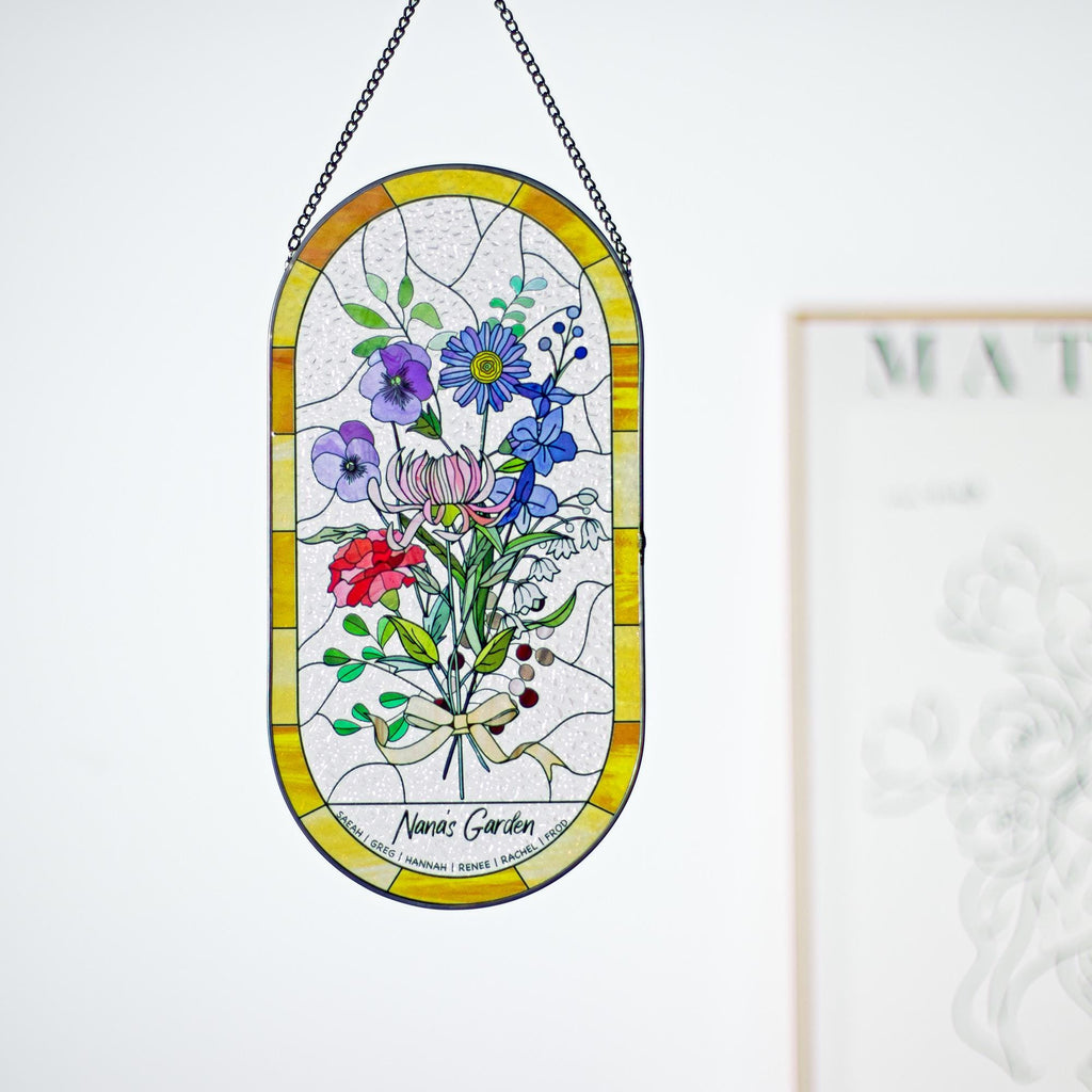 RainLine Personalized Birth Flower Bouquet Stained Glass Suncatcher