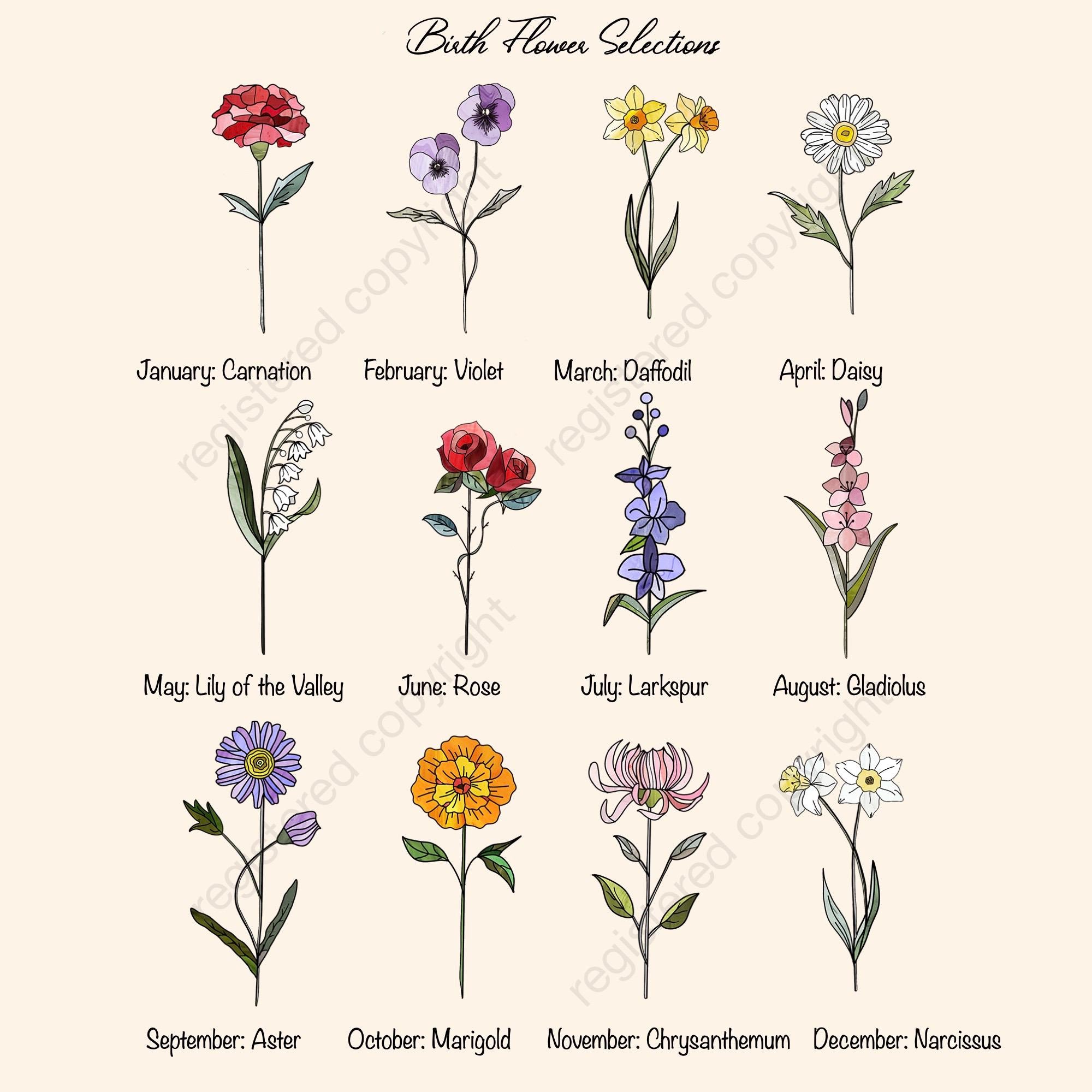 RainLine Personalized Birth Flower Bouquet Stained Glass Suncatcher