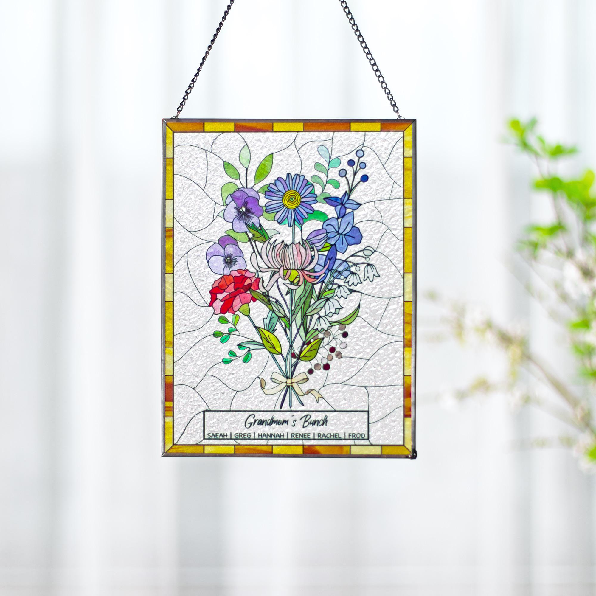 RainLine Personalized Birth Flower Bouquet Stained Glass Suncatcher
