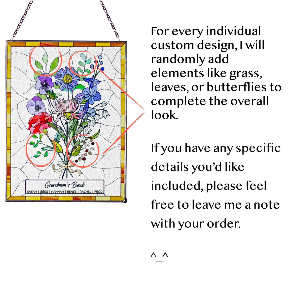RainLine Personalized Birth Flower Bouquet Stained Glass Suncatcher