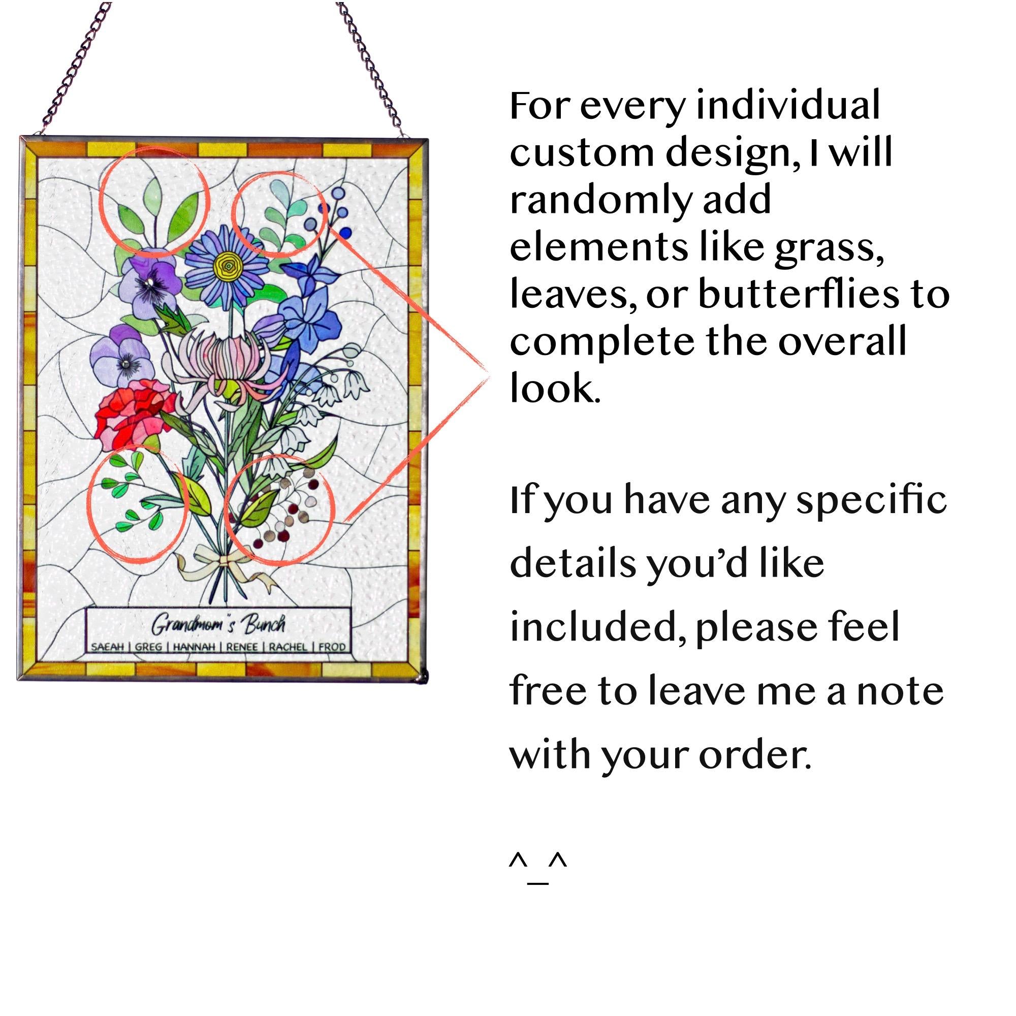 RainLine Personalized Birth Flower Bouquet Stained Glass Suncatcher