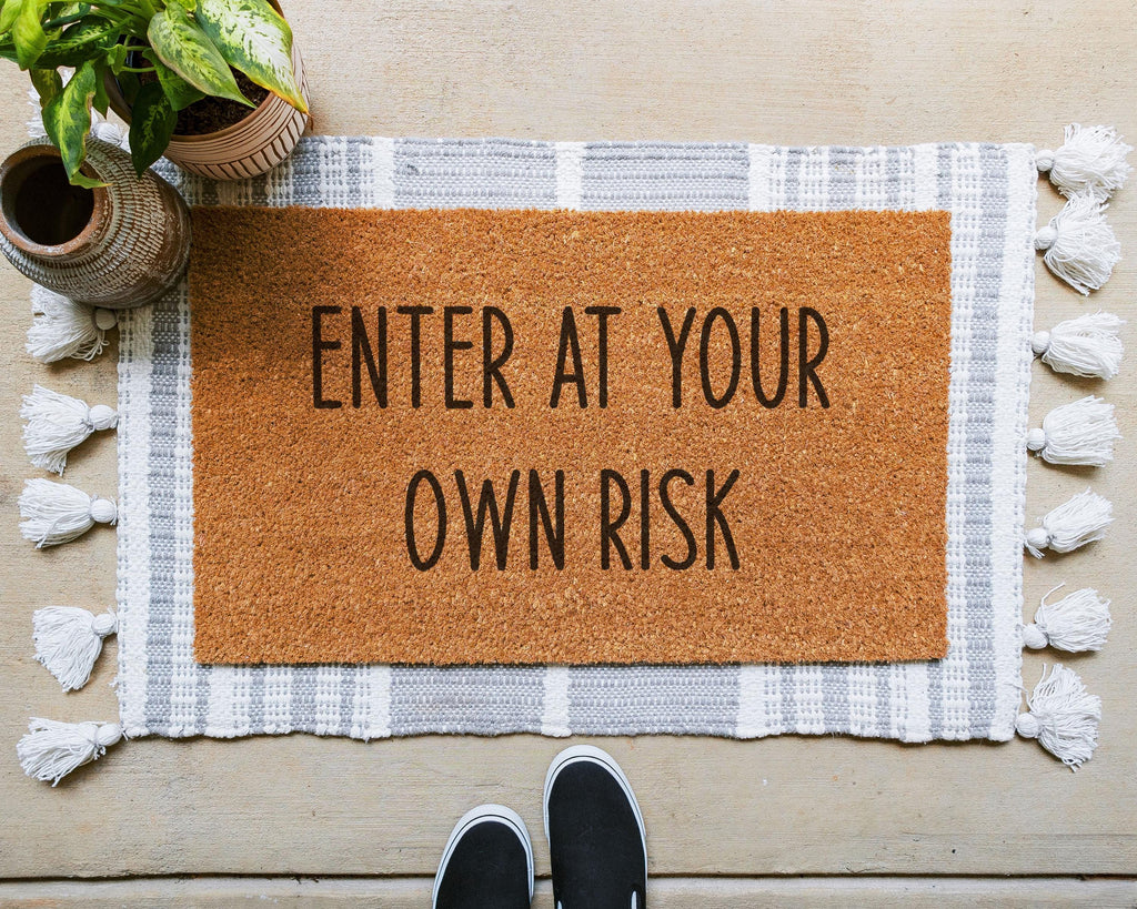 Enter At Your Own Risk Doormat: Funny Coir Welcome Mat