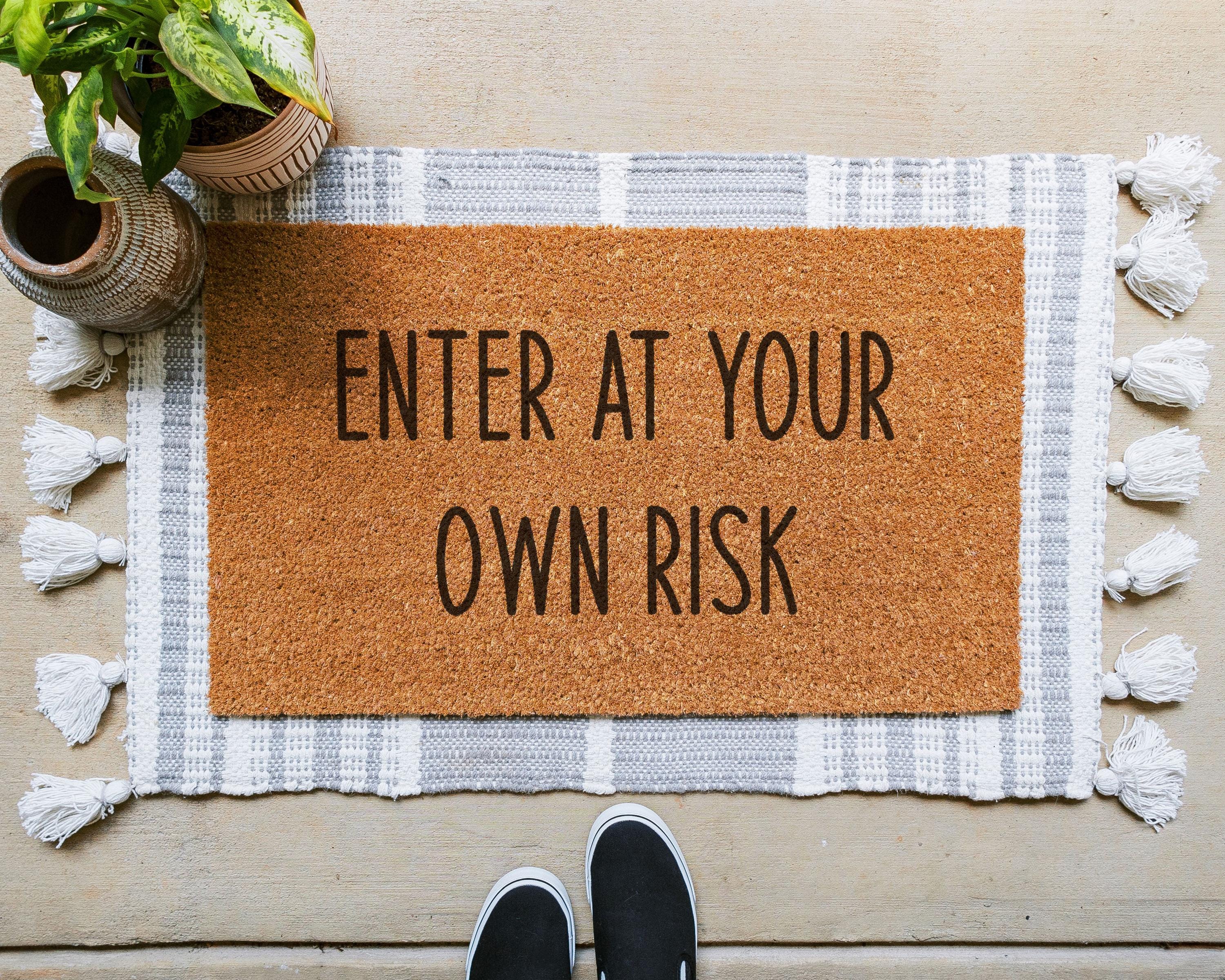 Enter At Your Own Risk Doormat: Funny Coir Welcome Mat