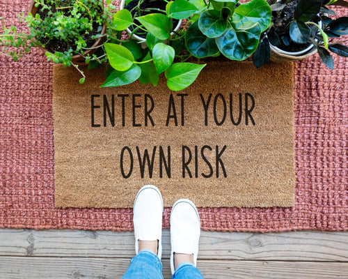 Enter At Your Own Risk Doormat: Funny Coir Welcome Mat