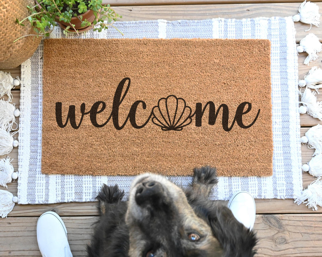 HamlinRowShop Coastal Seashell Welcome Coir Door Mat