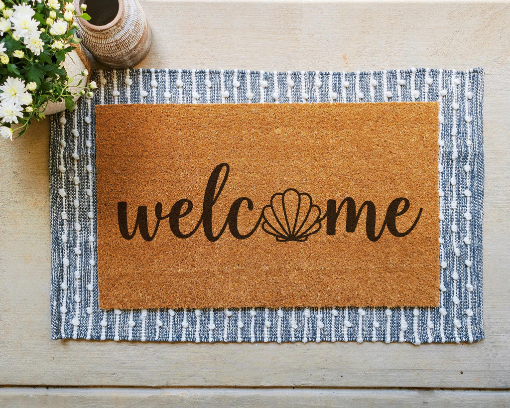 HamlinRowShop Coastal Seashell Welcome Coir Door Mat