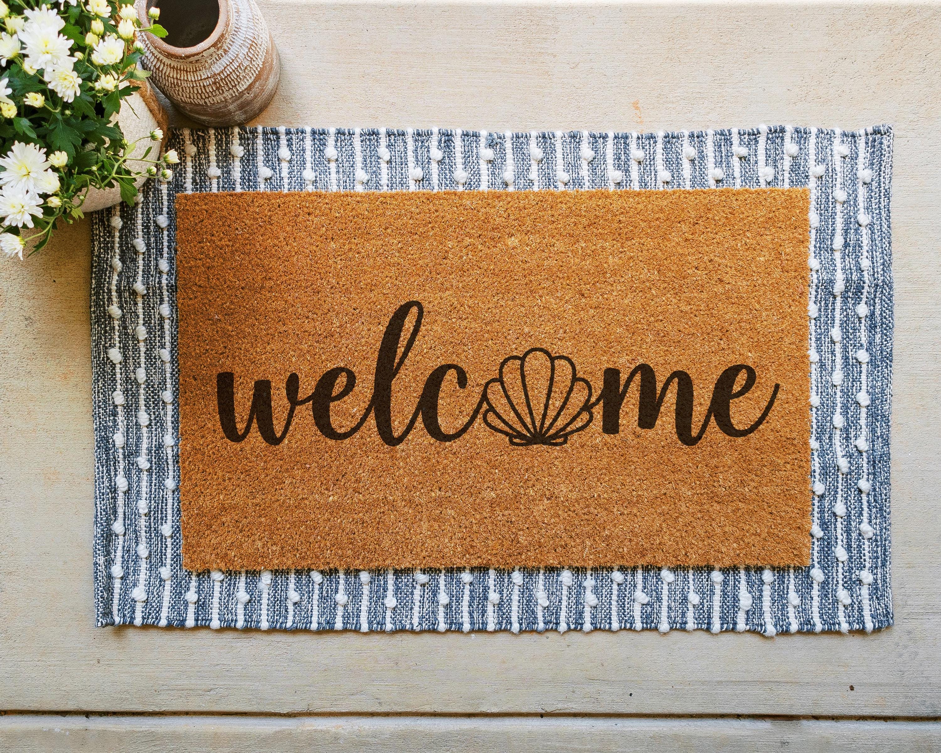 HamlinRowShop Coastal Seashell Welcome Coir Door Mat