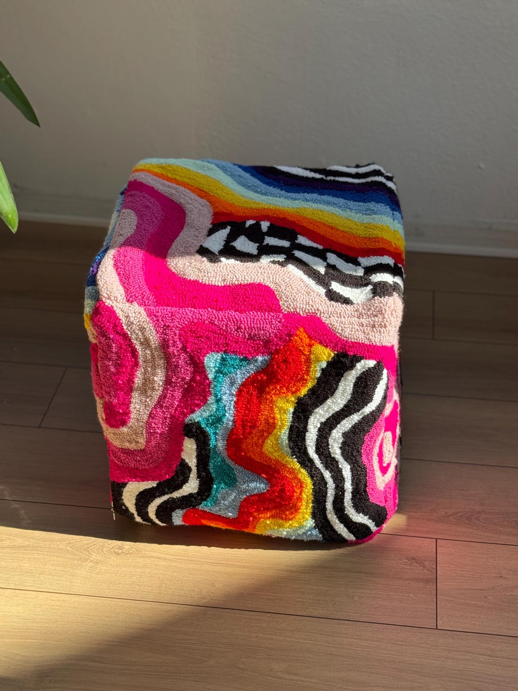 OrnnWorks Rainbow Checkered Psychedelic Tufted Ottoman Pouf Cover