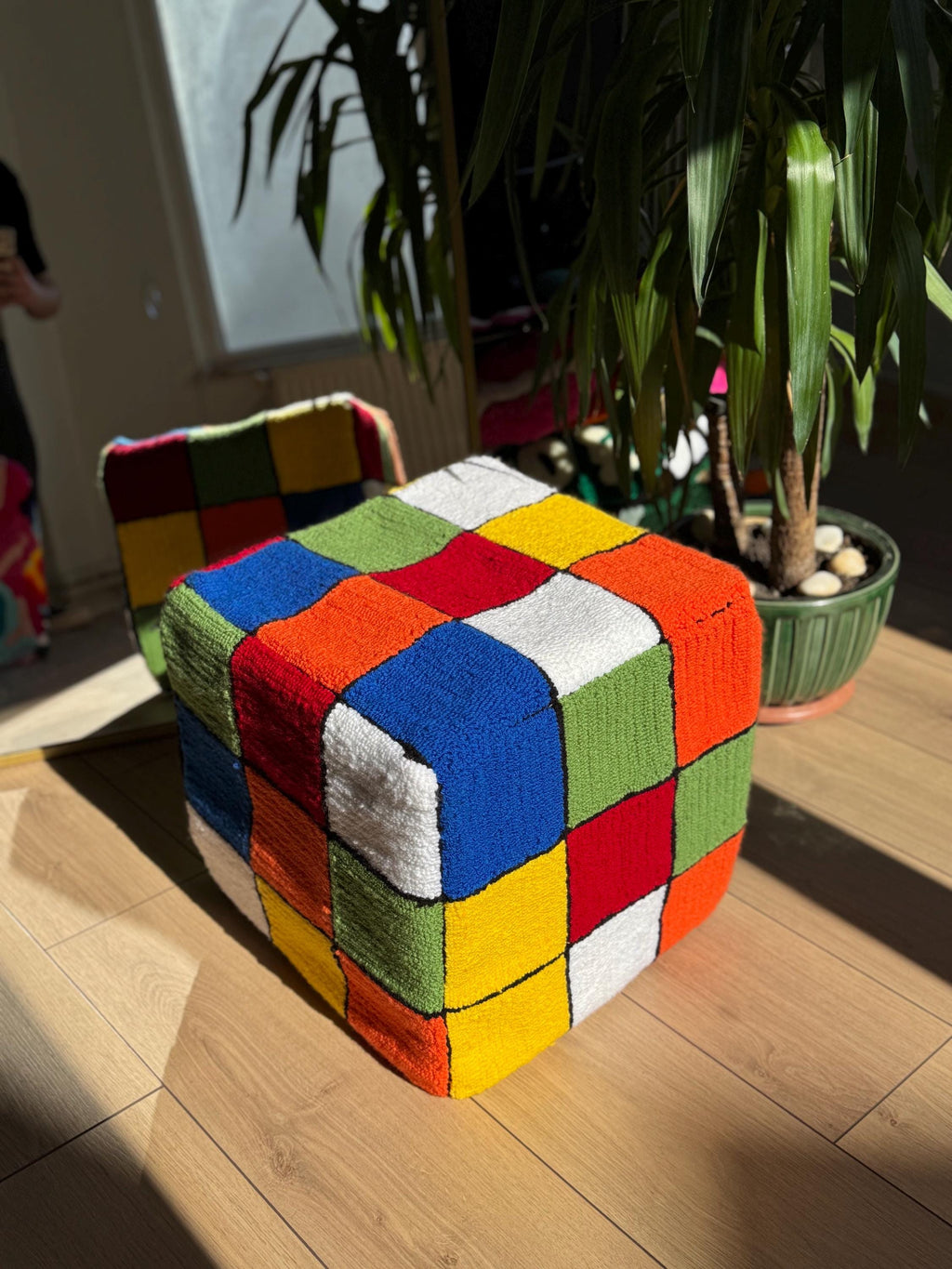 OrnnWorks Rubic Cube Tufted Ottoman Pouf Cover Unstuffed Bohemian