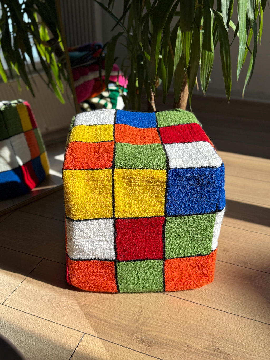 OrnnWorks Rubic Cube Tufted Ottoman Pouf Cover Unstuffed Bohemian