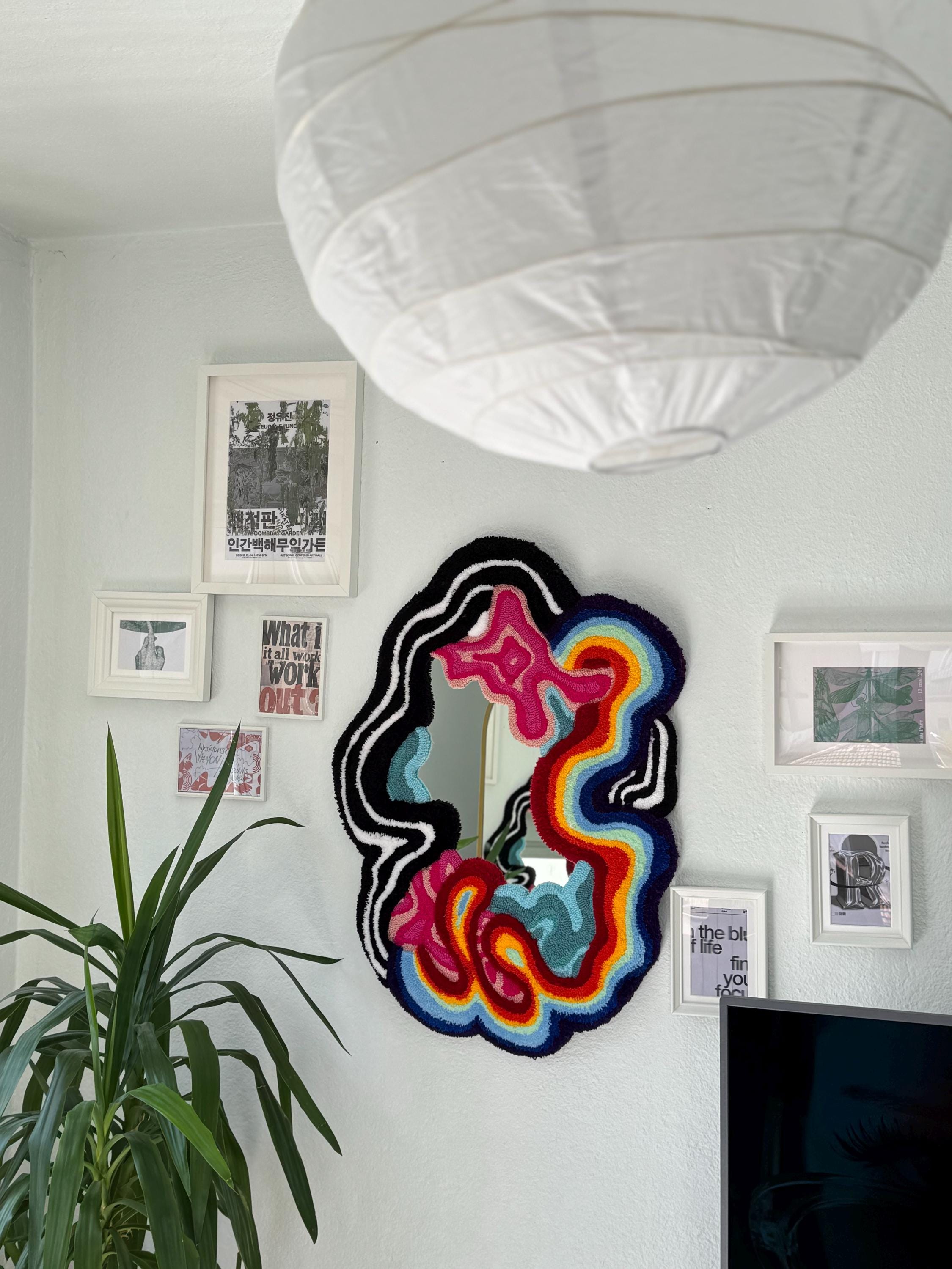 OrnnWorks Chaotic Psychedelic Rainbow Drip Tufted Wall Mirror