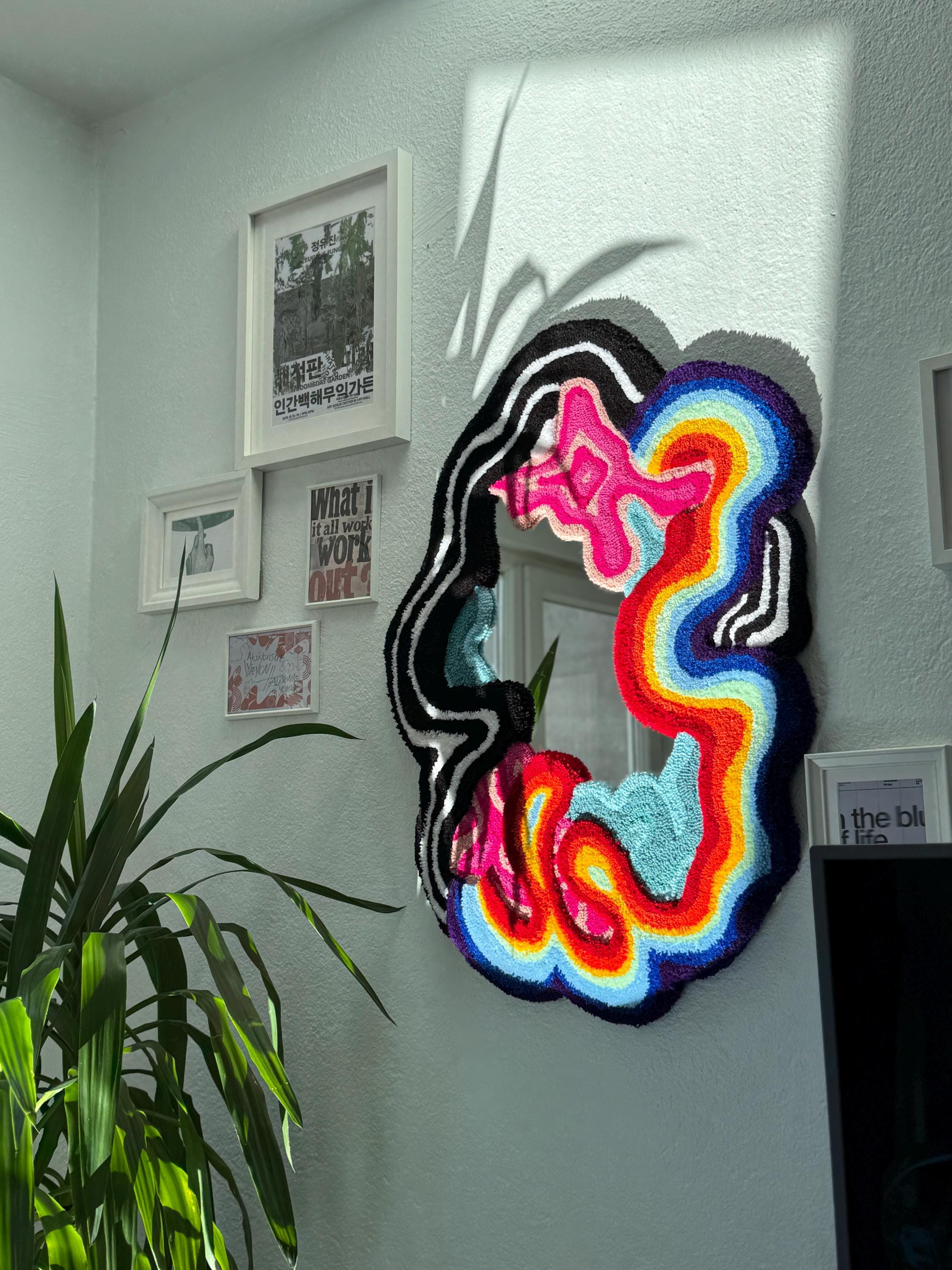 OrnnWorks Chaotic Psychedelic Rainbow Drip Tufted Wall Mirror