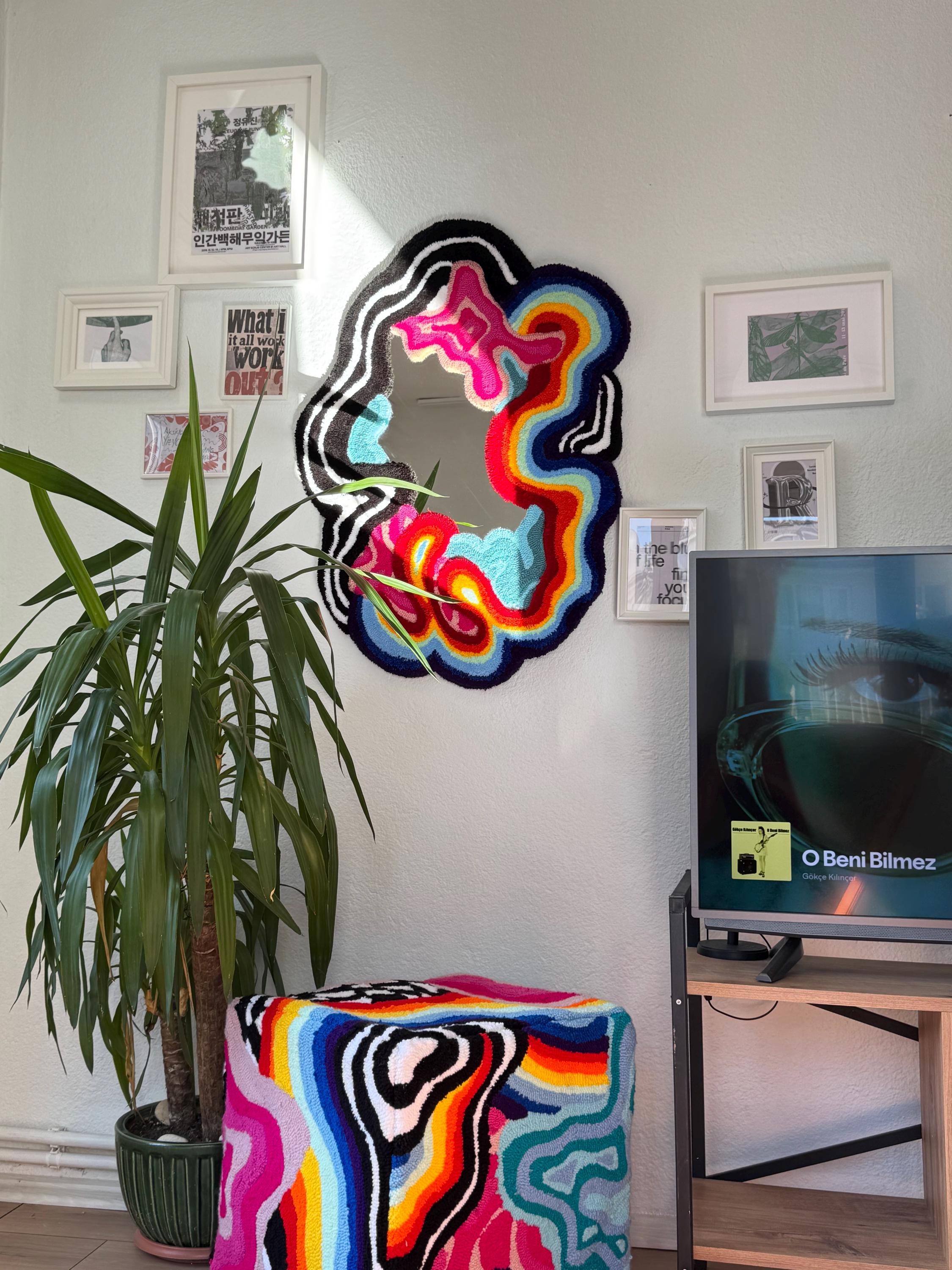 OrnnWorks Chaotic Psychedelic Rainbow Drip Tufted Wall Mirror