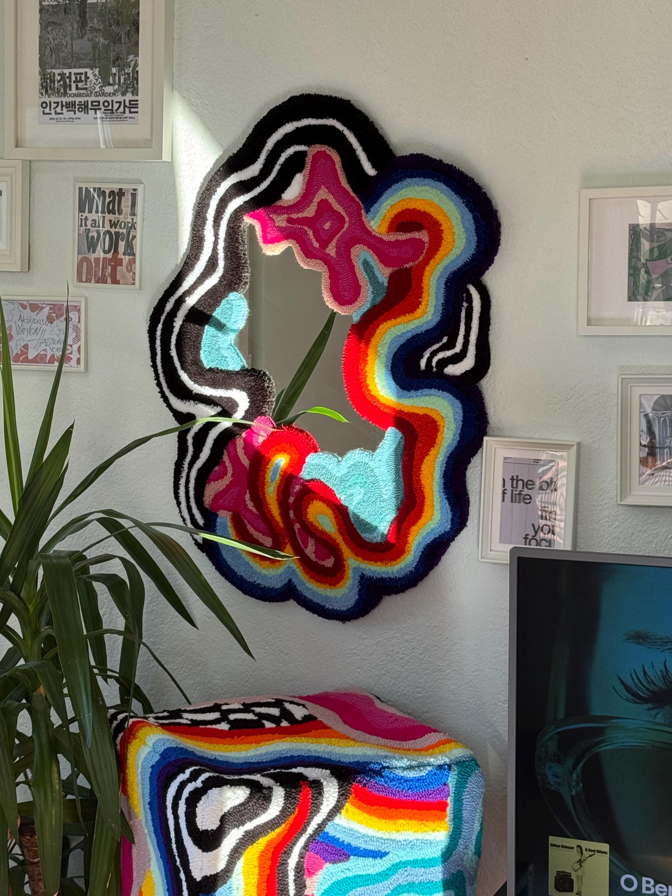 OrnnWorks Chaotic Psychedelic Rainbow Drip Tufted Wall Mirror