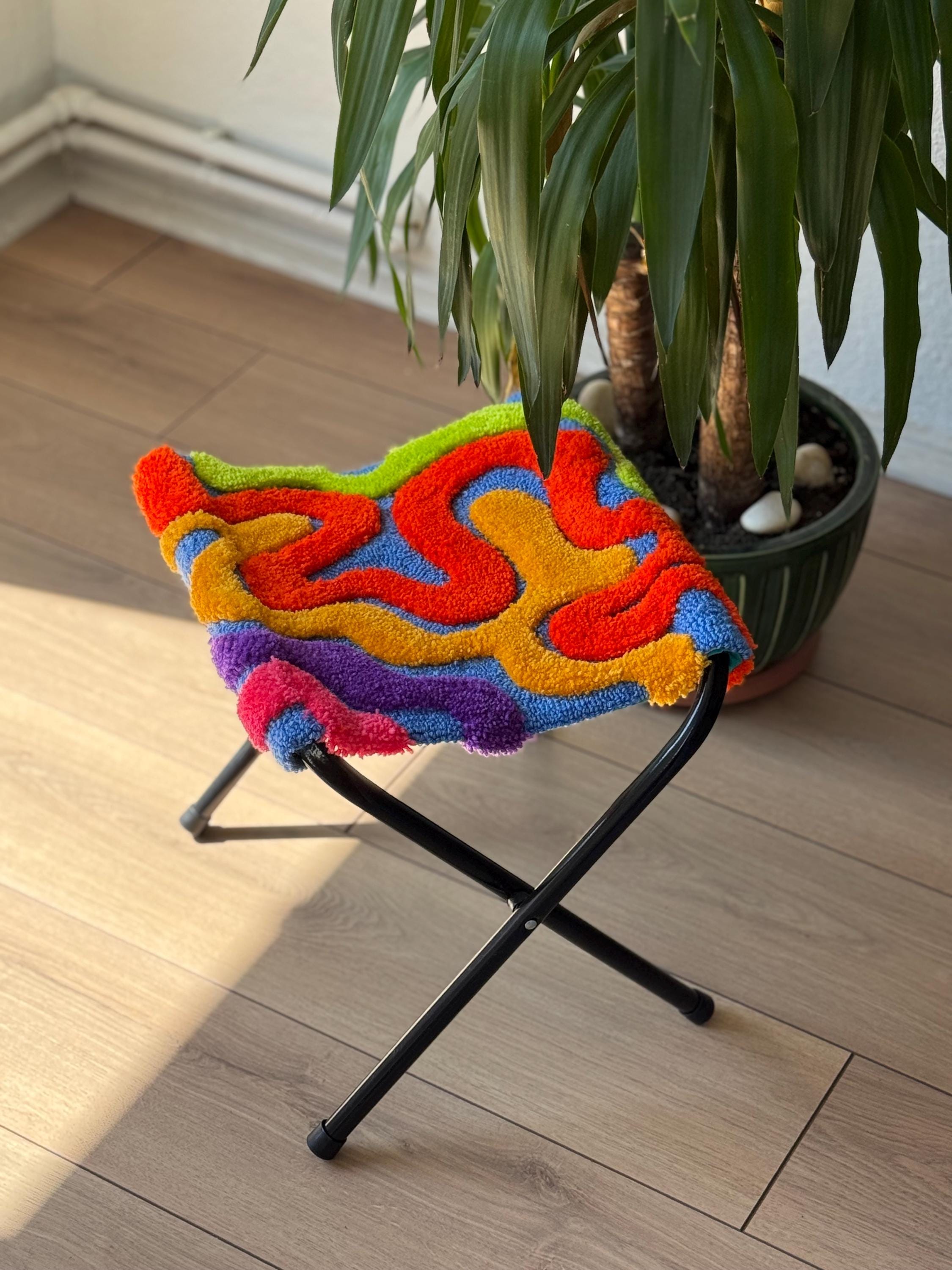 OrnnWorks Wavy Colorful 3D Fluffy Tufted Stool 15.8in