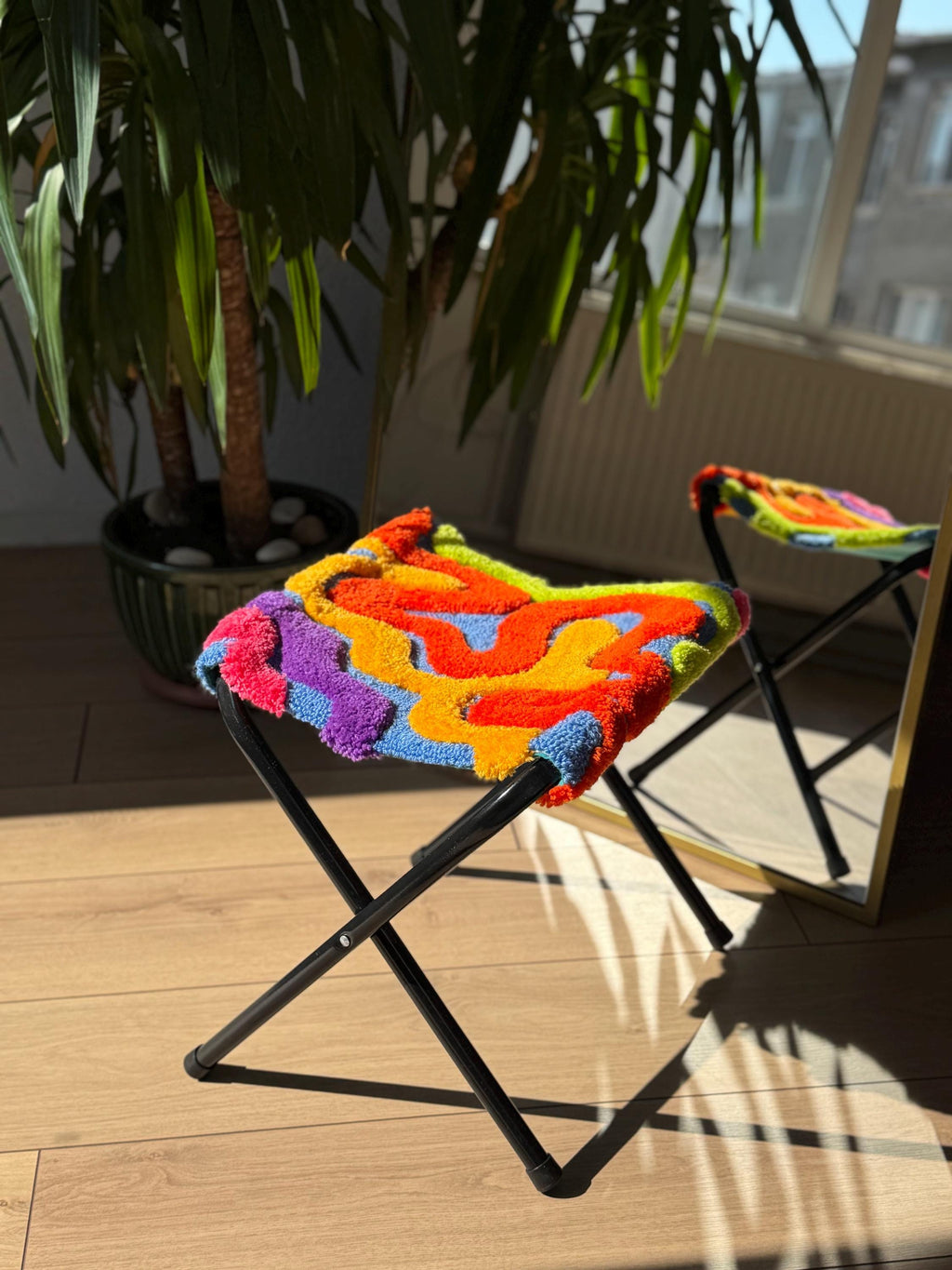 OrnnWorks Wavy Colorful 3D Fluffy Tufted Stool 15.8in