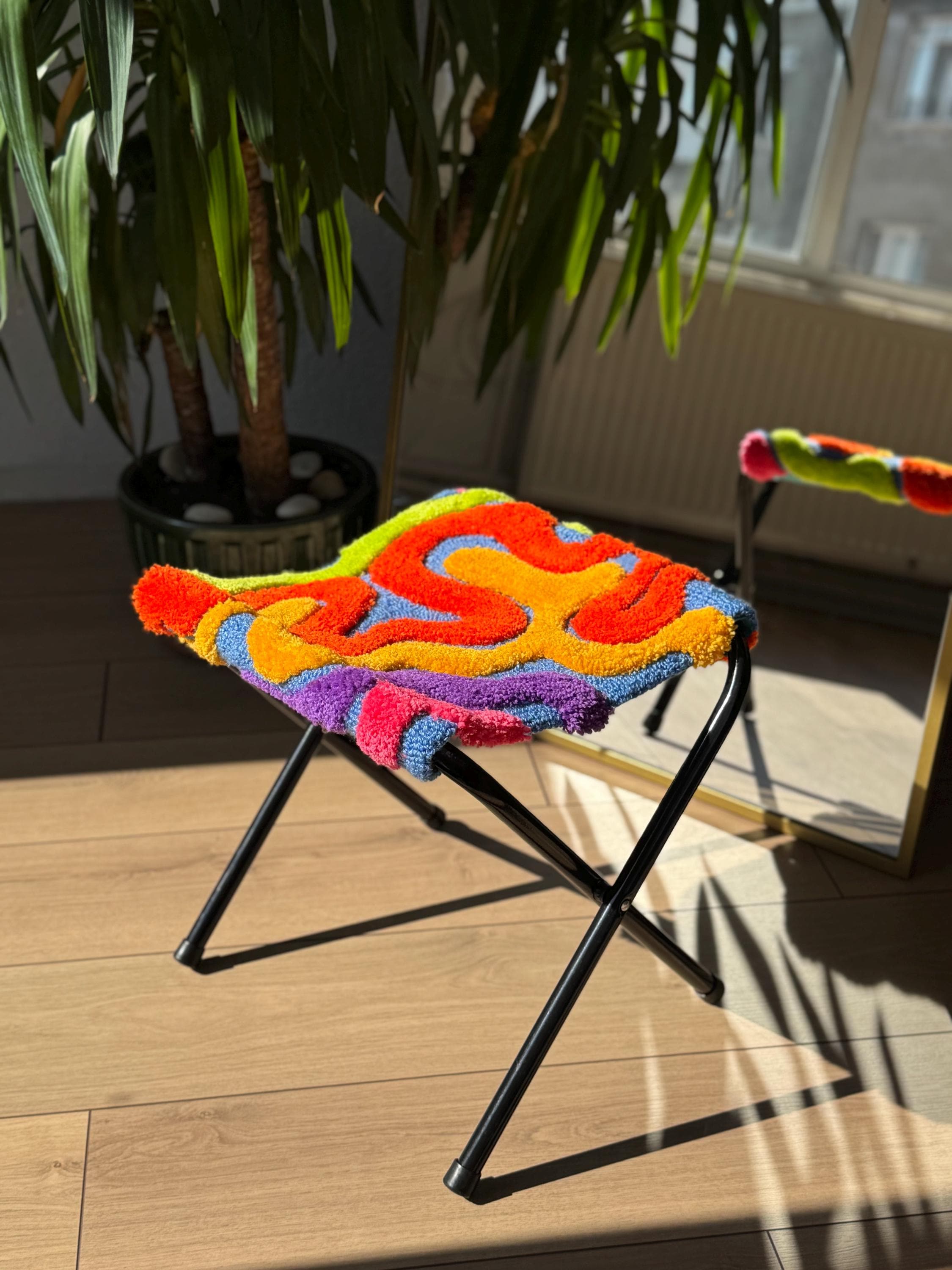 OrnnWorks Wavy Colorful 3D Fluffy Tufted Stool 15.8in