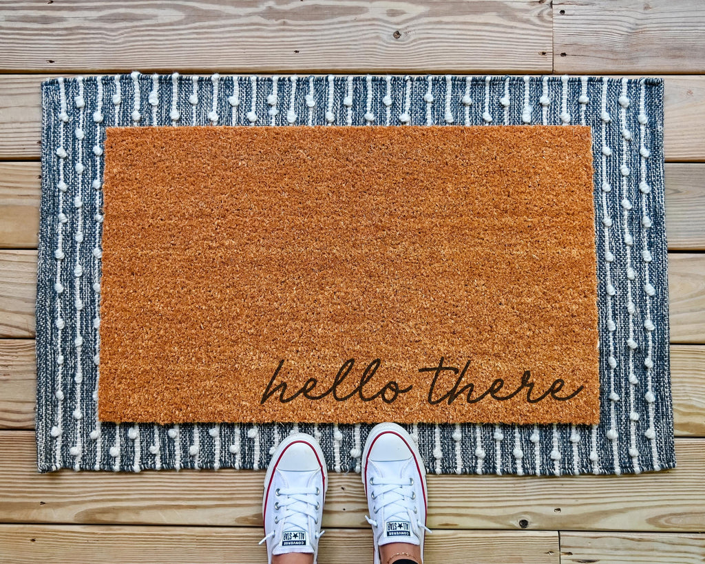 Hello There Natural Coir Doormat with Slip-Resistant Rubber Backing