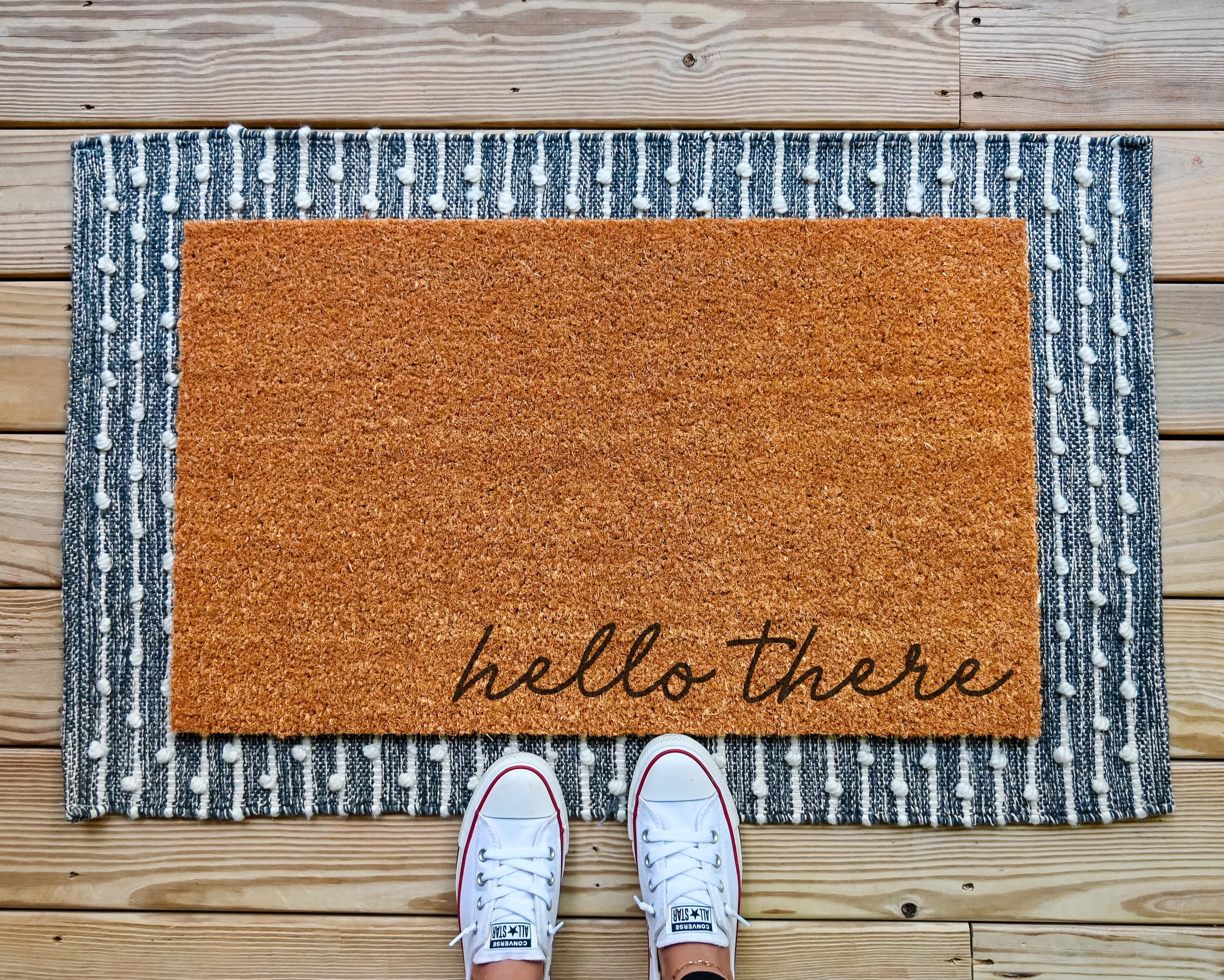 Hello There Natural Coir Doormat with Slip-Resistant Rubber Backing