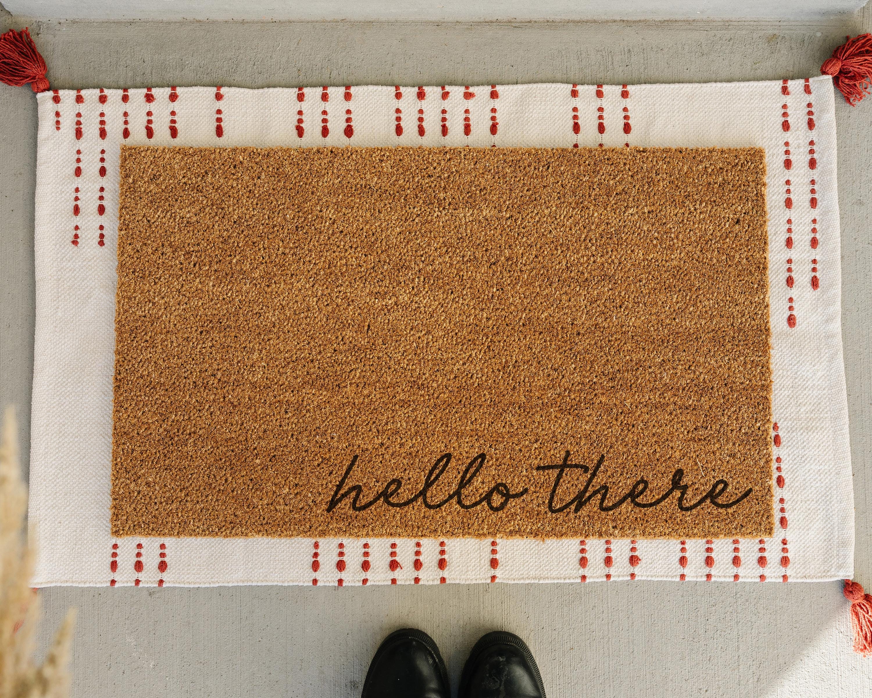 Hello There Natural Coir Doormat with Slip-Resistant Rubber Backing