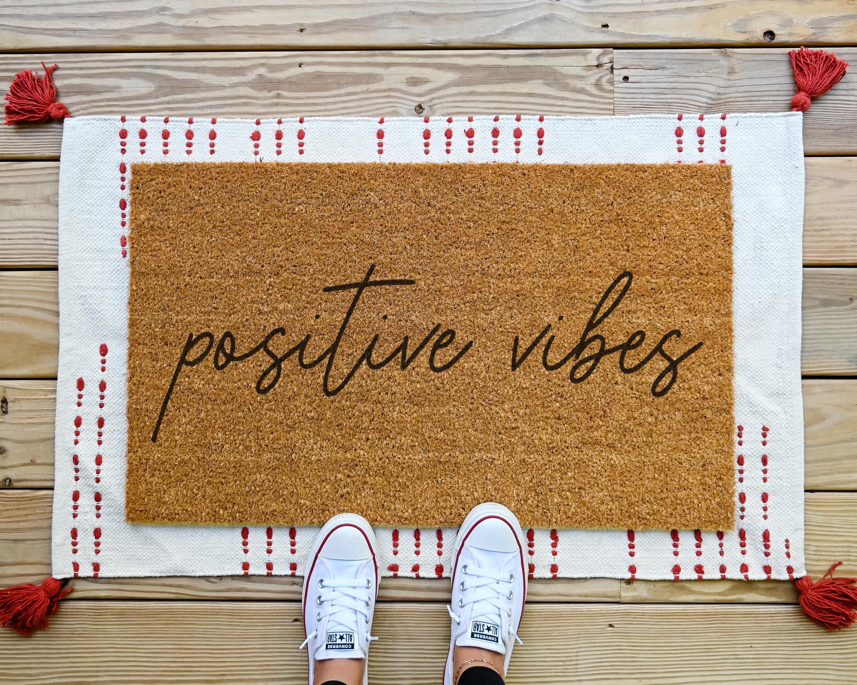 HamlinRowShop Positive Vibes Coir Doormat Cheerful Front Porch Decor