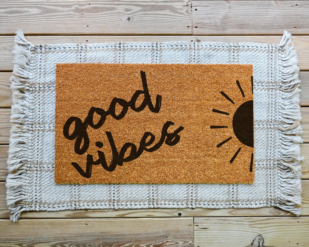 Good Vibes Coir Doormat Front Porch Welcome Mat by HamlinRowShop