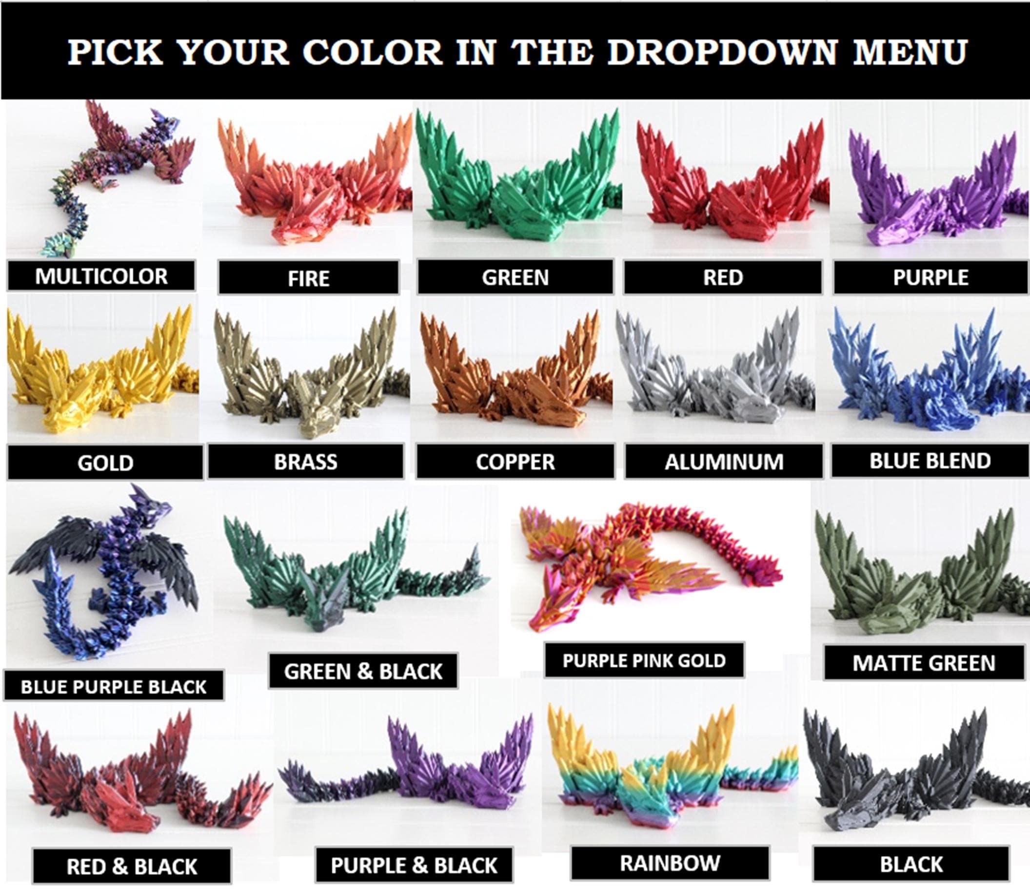 DelightfullyDutch Dragon Keychain 5.4in 3D Printed Black