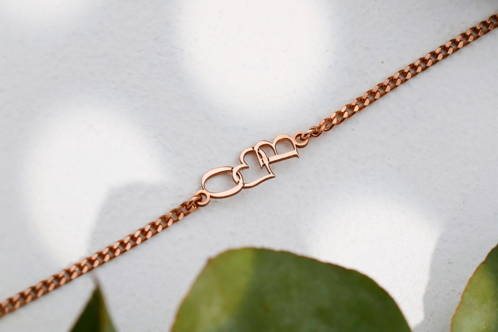 SilverGoldandRose Dainty Intertwined Initials Heart Bracelet Sterling Silver