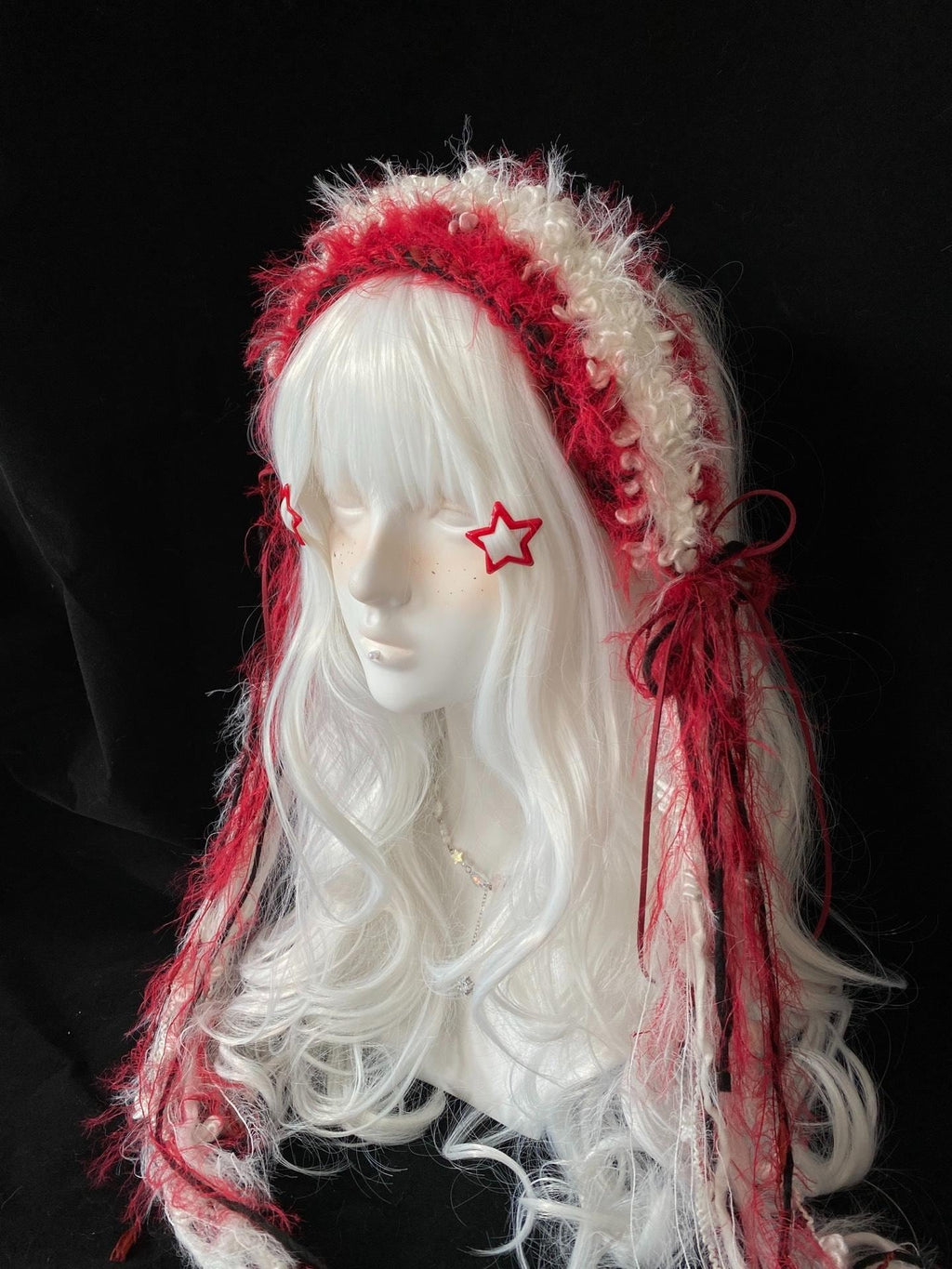 stellarPride Handmade Red Pearl Lolita Headband, Fluffy Lace Headdress