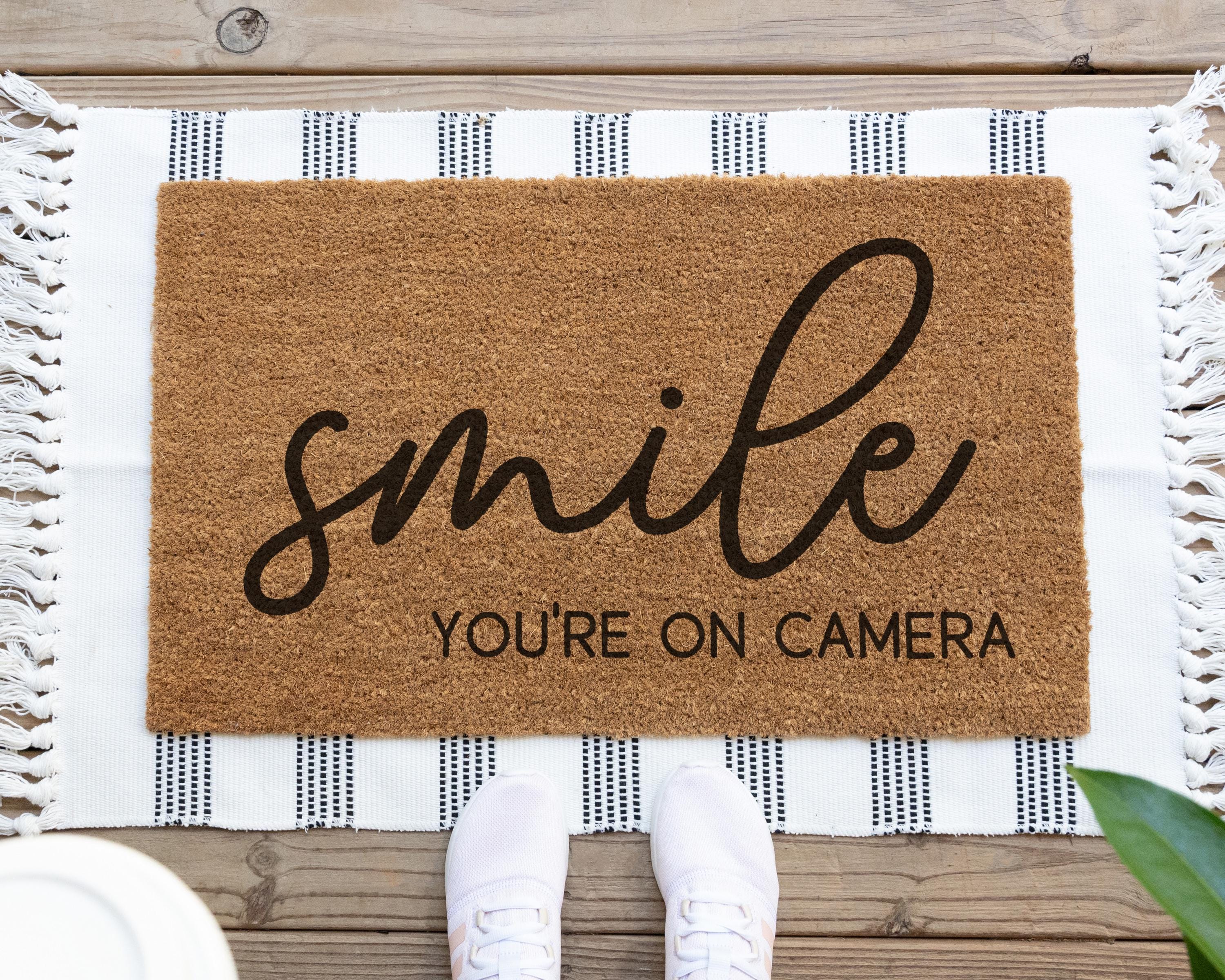 Smile You're On Camera Coir Doormat Funny Welcome Mat