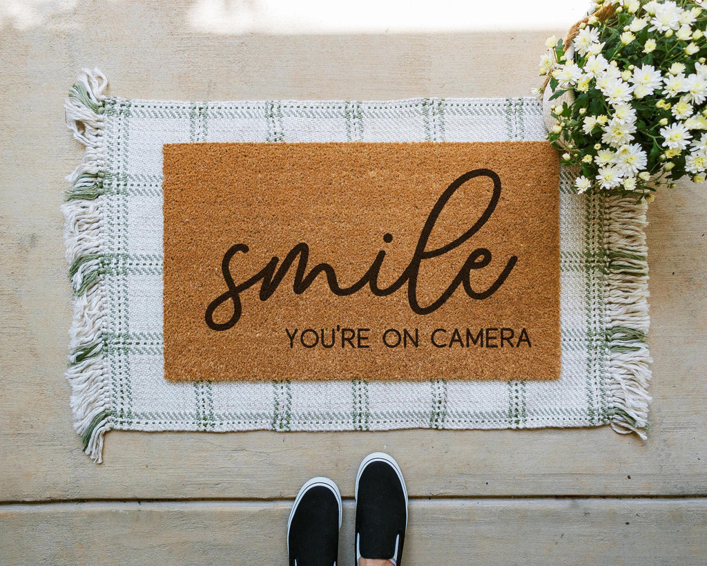 Smile You're On Camera Coir Doormat Funny Welcome Mat